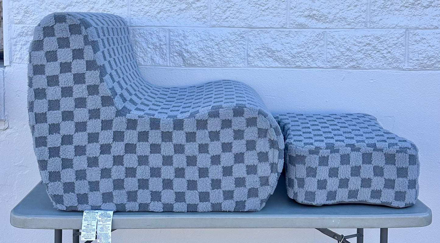 Giant Bean Bag Chair for Adults with Ottoman, Teddy Fabric Beanbag Chair with Memory Foam, Plush Lazy Floor Sofa with Footstool, for Living Room, Bedroom, Dorm, Apartment, Grey (L1025)