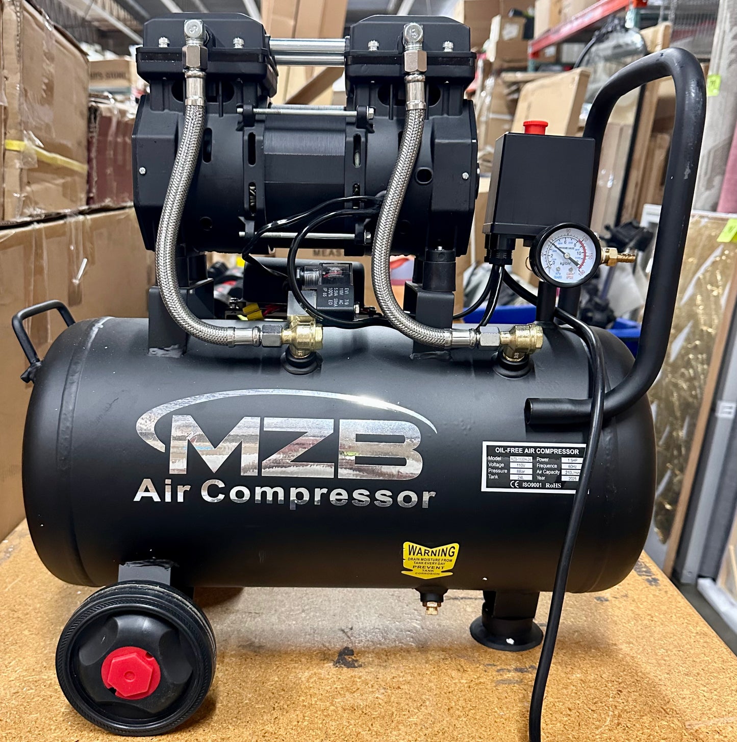 MZB 6.4 Gallon Ultra Quiet Air Compressor 110V/60Hz Steel Tanks Oil-Free 70dB Noise Level Air Compressor with Wheels for Spray Painting, Auto Repair, Carpentry(G847)
