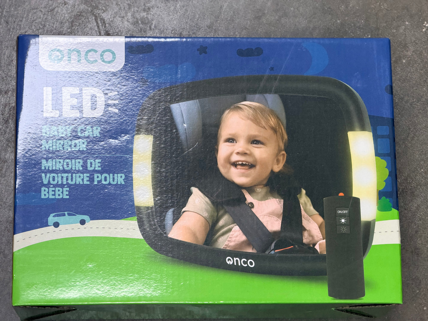 Onco LED Baby Car Mirror with Light - 2 Modes for Day & Night Driving, 100% Shatterproof & Shakeproof Car Mirror for Baby with 360° Rotation