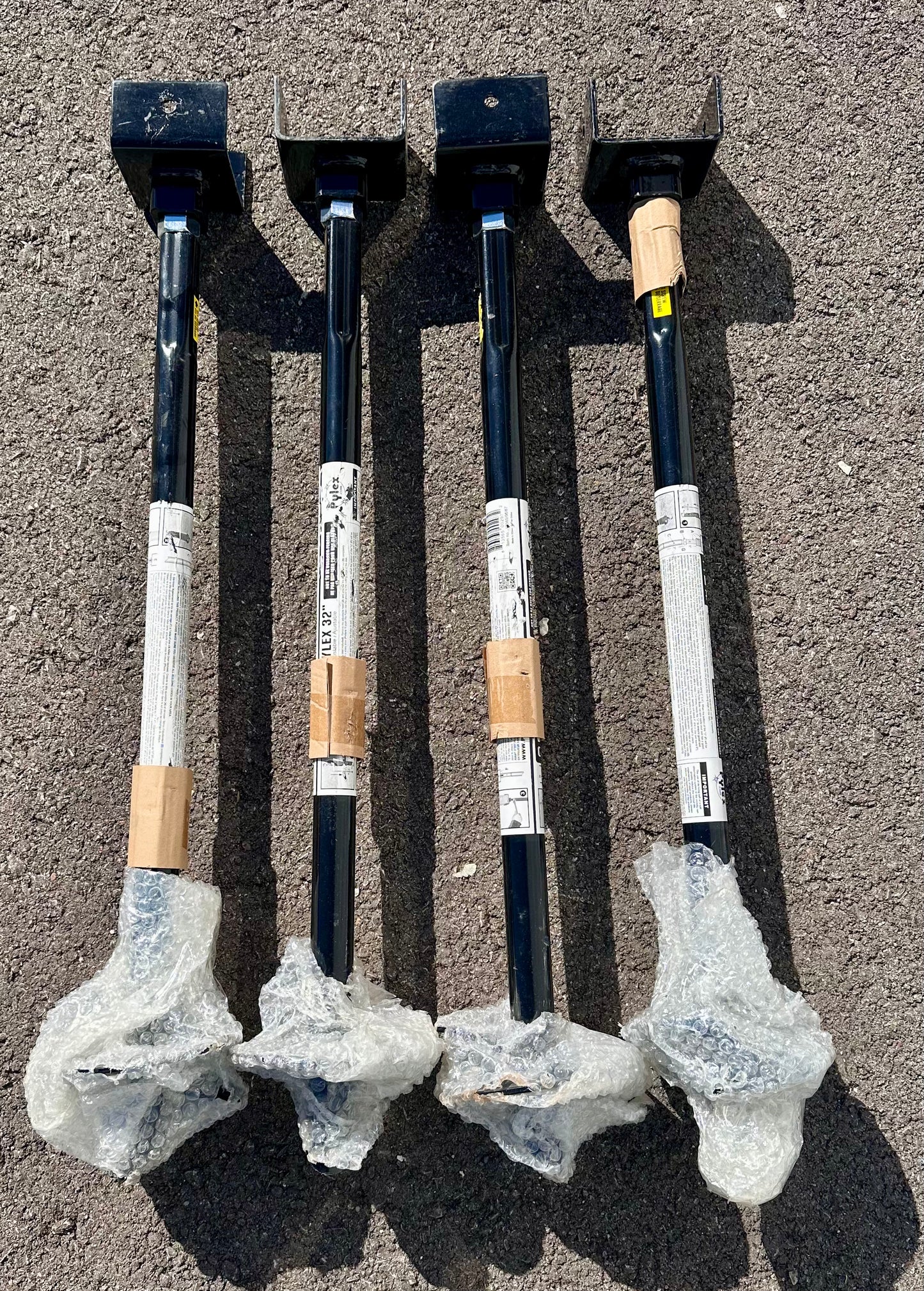 4 Pack Pylex Adjustable Helical Post No Dig Ground Anchor, 4" X4" Post for Patio, Shed or Deck, No Concrete - Black Steel (Black, 32") (G875)