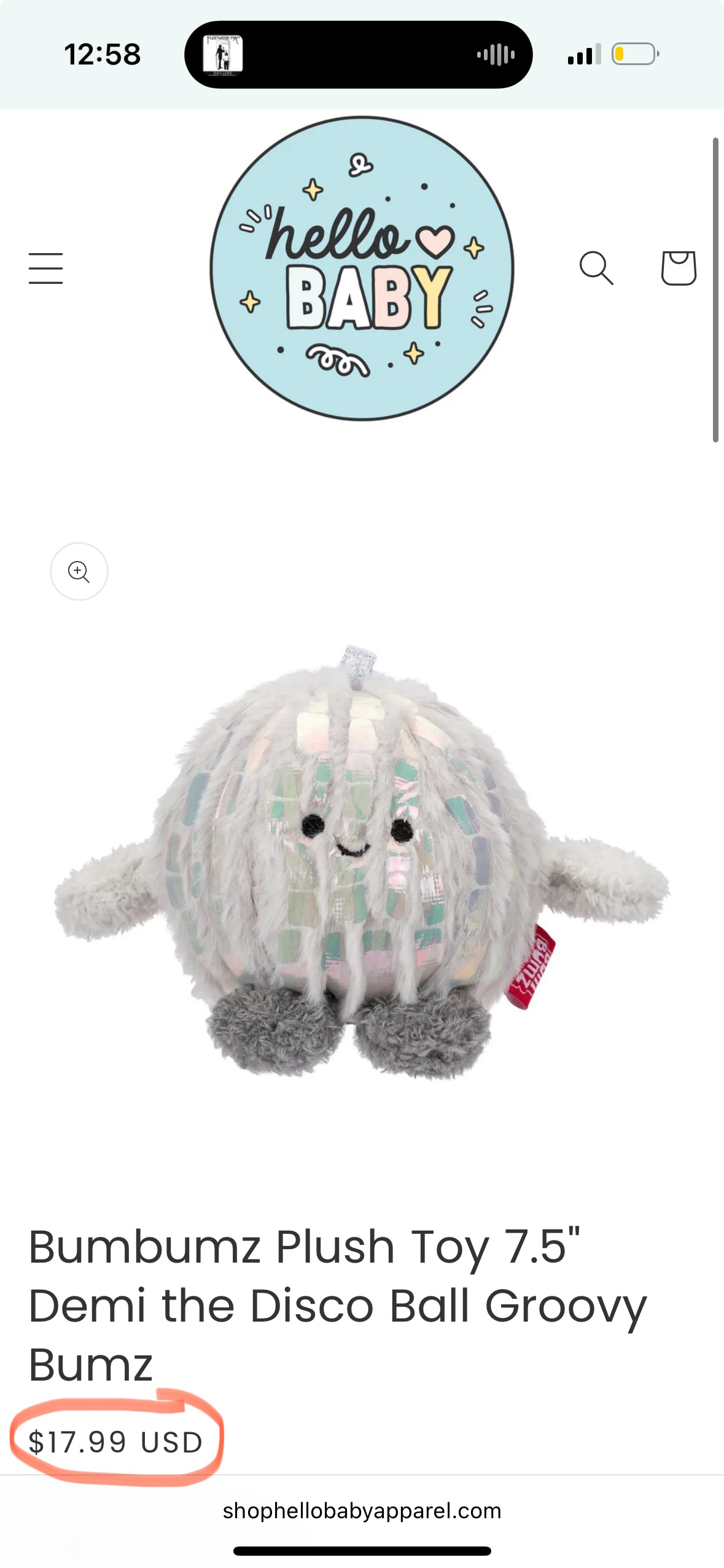 Bumbumz Plush Toy 7.5" Demi the Disco Ball Groovy Bumz