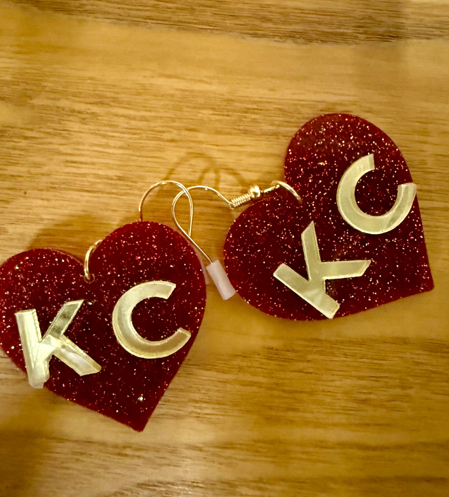 KC Love Acrylic Red Glitter Gold Earrings