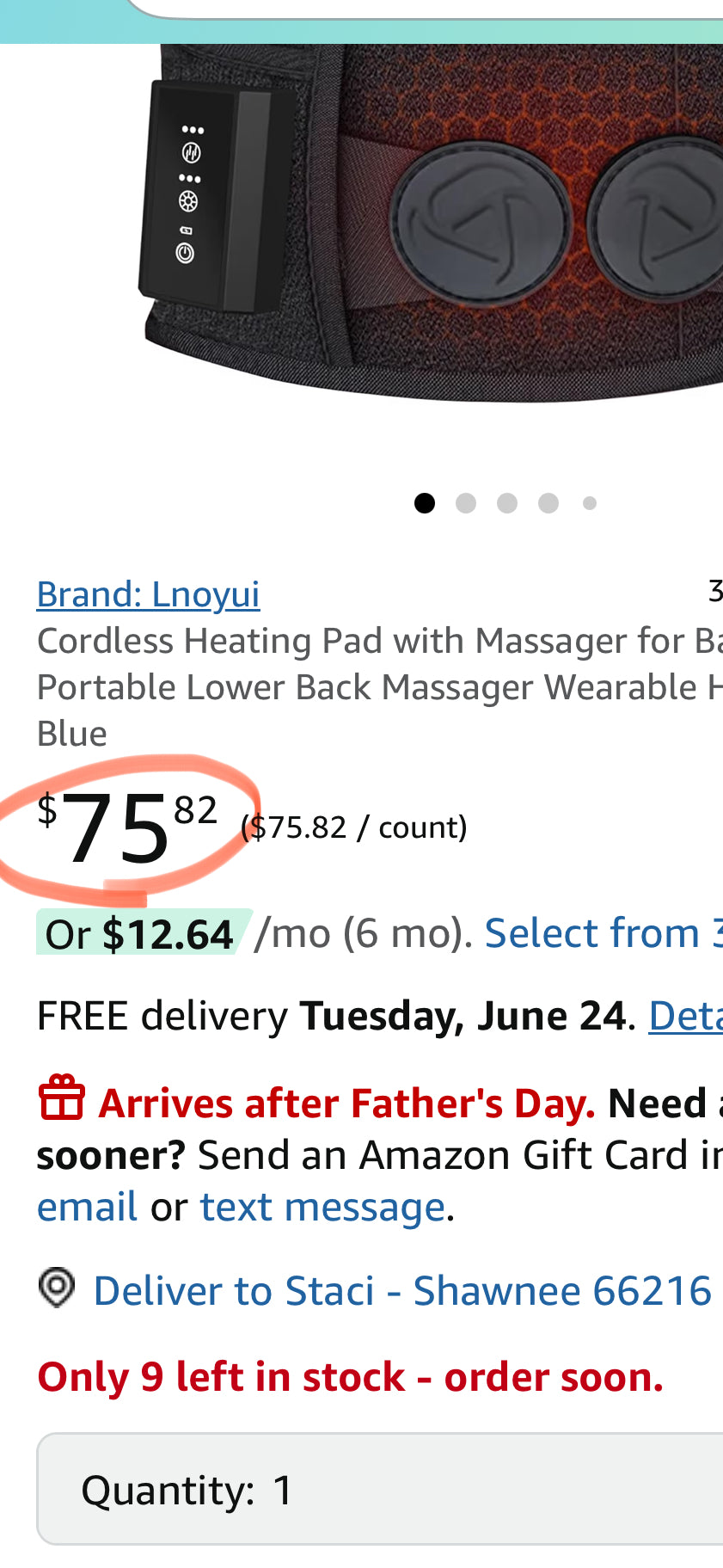 Cordless Heating Pad with Massager for Back Pain Relief, Portable Lower Back Massager Wearable Heating Pads