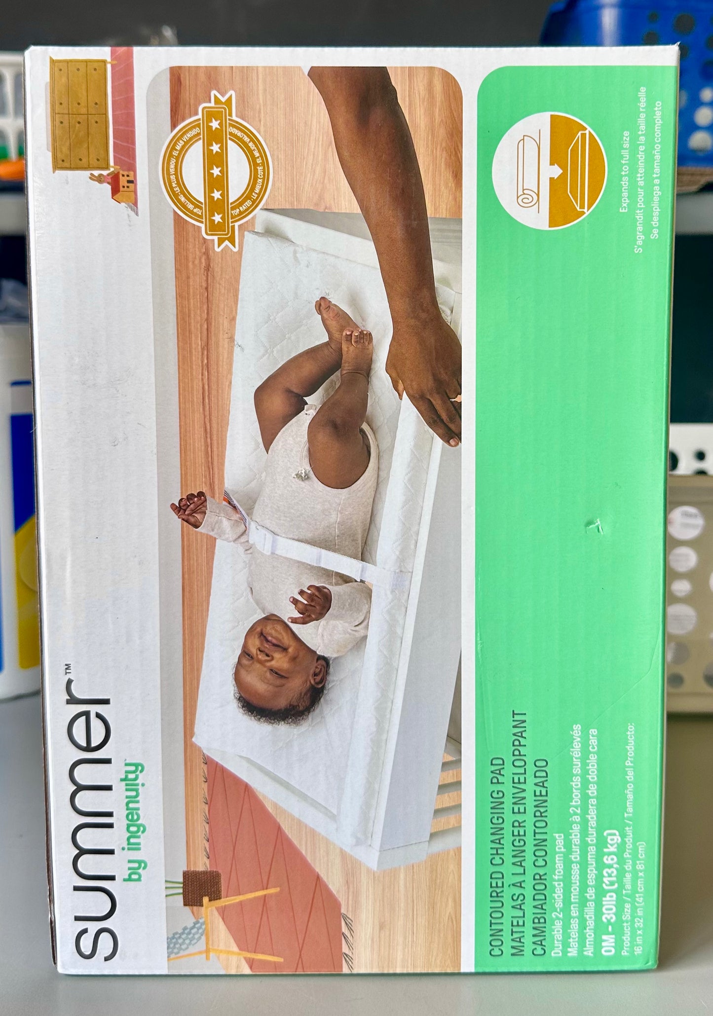 Ingenuity Contoured Changing Pad – Includes Waterproof Changing Liner and Safety Fastening Strap with Quick-Release Buckle