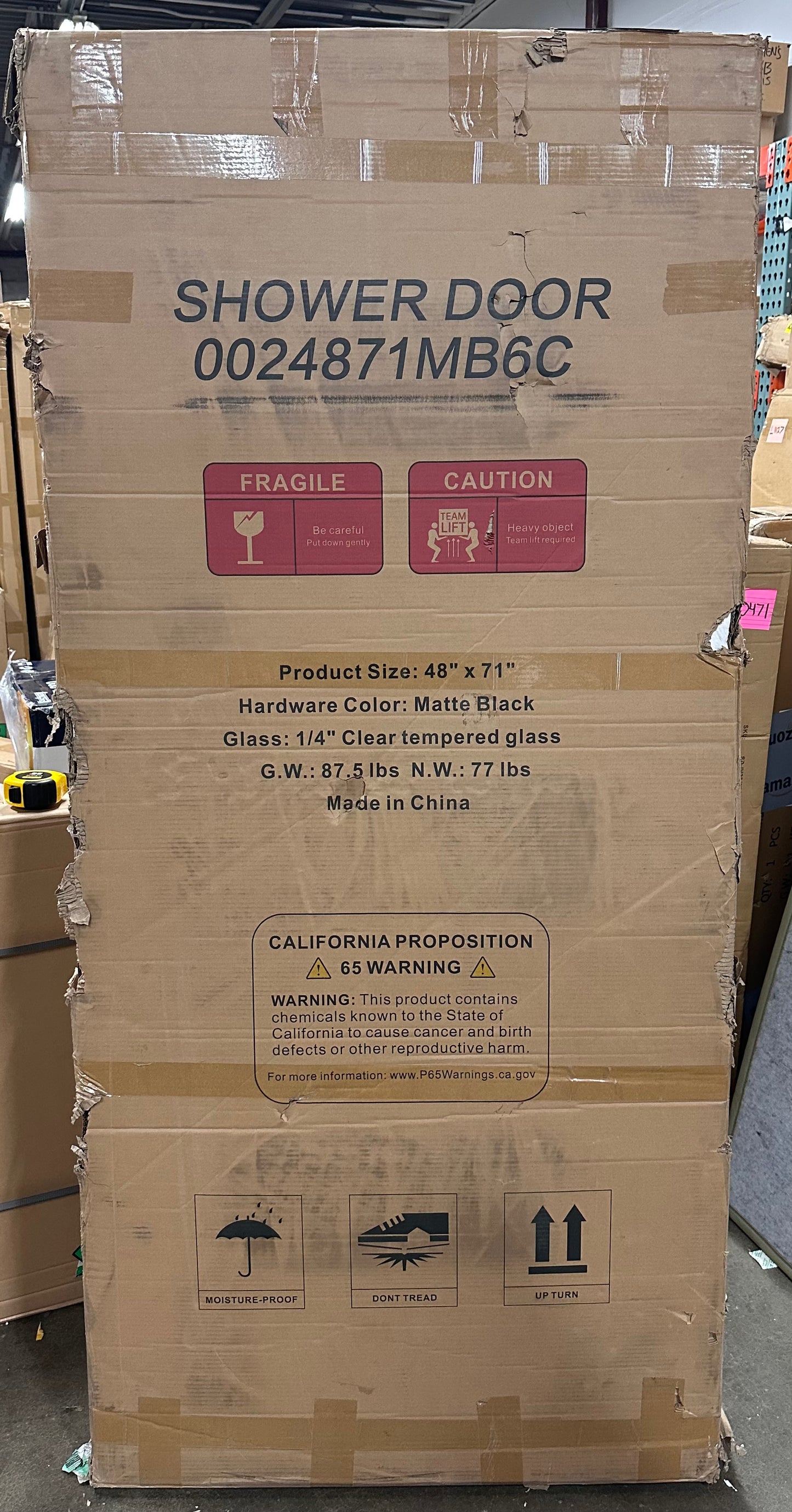 44-48" W × 71" H Pivot Shower Door,Pivot Semi-Frameless Swing Glass Shower Door with 1/4"(6mm) Clear SGCC Tempered Glass,Magnetic Closing, Matte Black (B1128) no