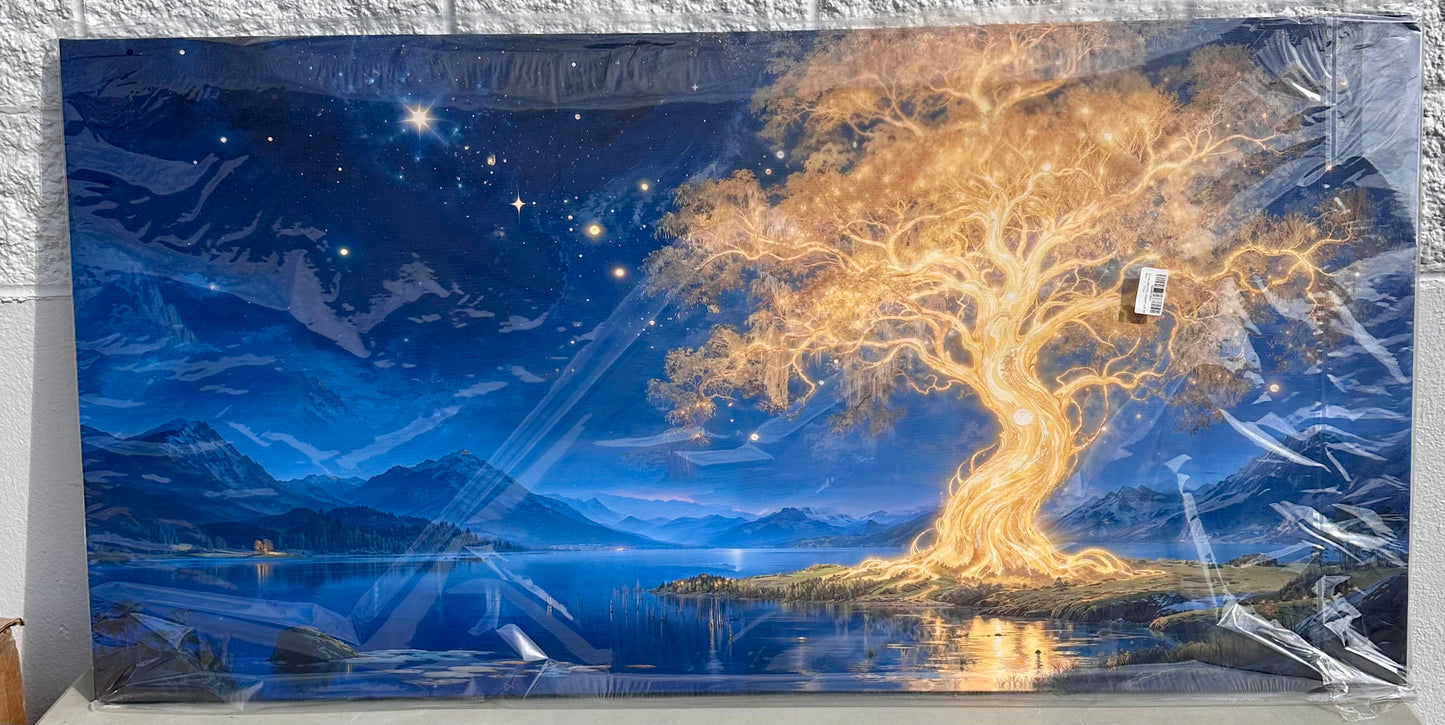 Large Gold Tree of Life Canvas For, Abstract Art Decor, For Bedroom Home or Office 29" X 58" (L1031)