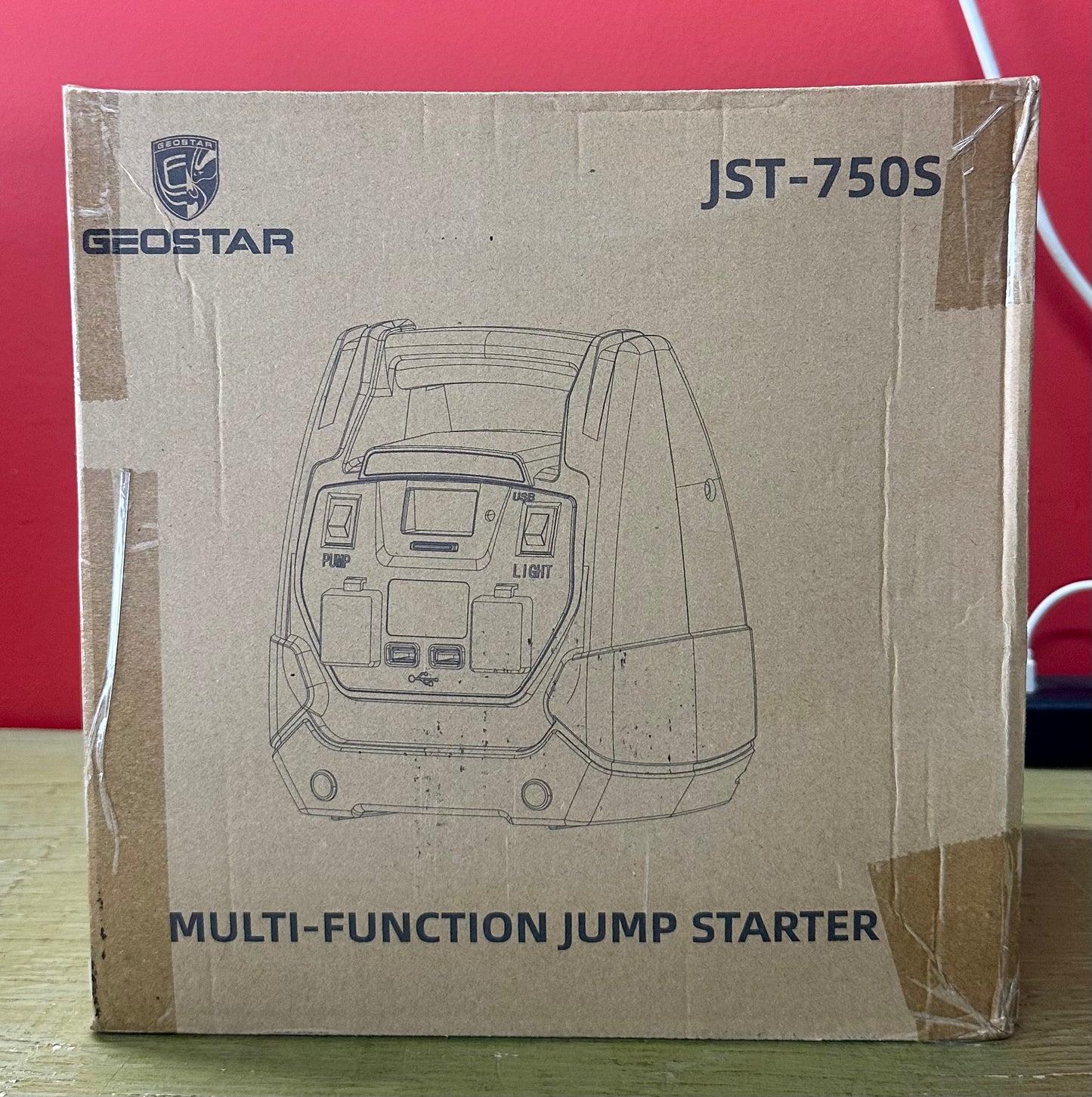 GEOSTAR 4-in-1 Jump Starter with Air Compressor 150PSI, 750A Portable Battery for 8.0L and 6.0L Engines, with Smart Jumper Cable, 2 USB Ports, 2 DC Ports, LED Light