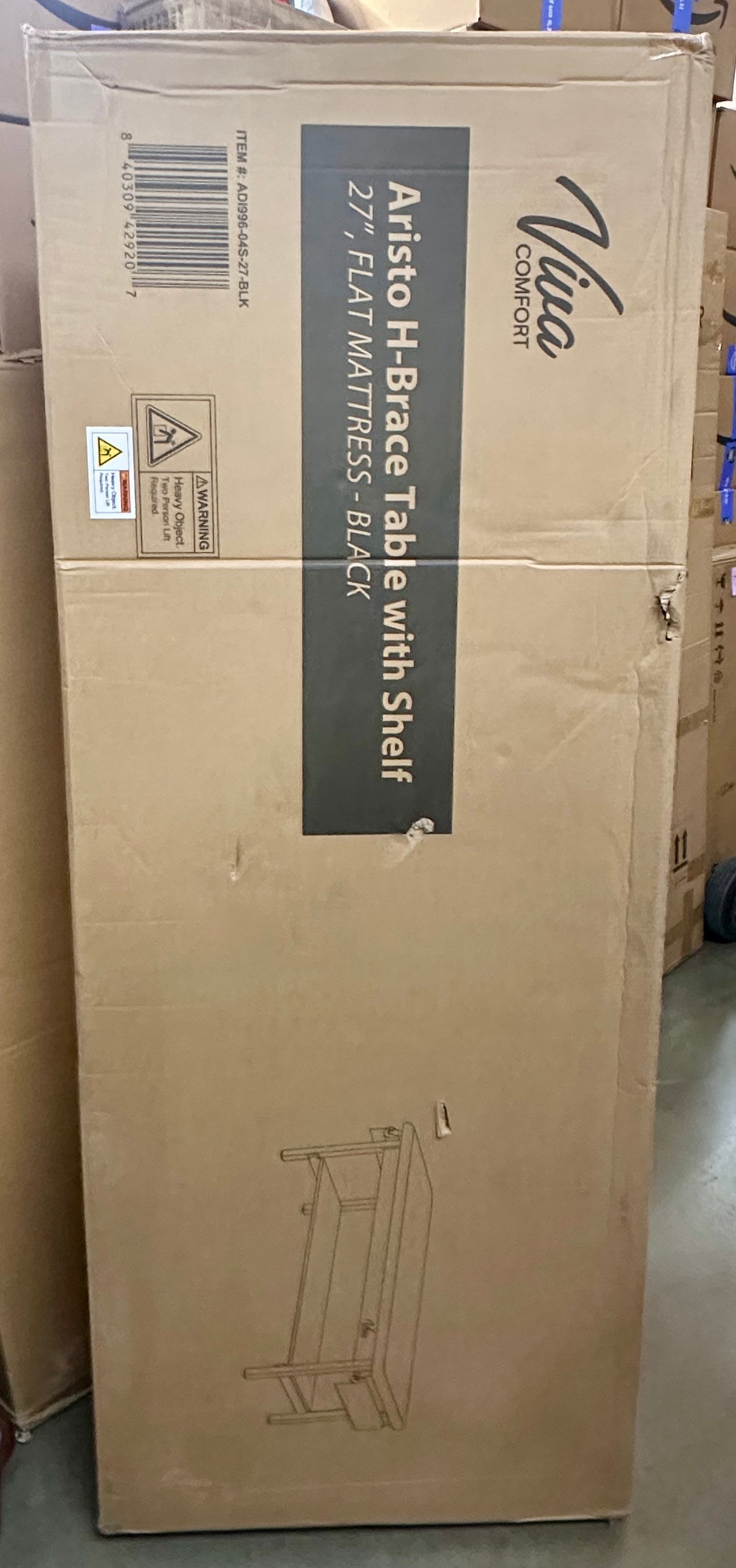 VivaComfort Aristo H-Brace Wooden Flat Treatment Table with Shelf, 500 Ibs Weight Capacity, Black (R722)