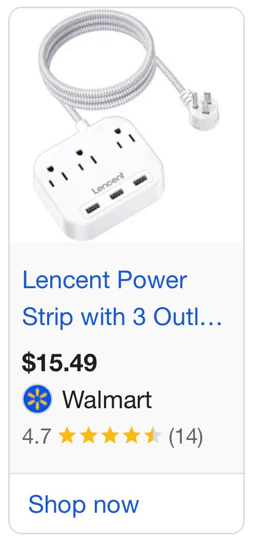 Power Strip with 3 Outlets 4 USB Ports, LETMY USB Power Strip, Flat Plug 5ft Long Braided Extension Cord, Desktop Charging Station for Smartphone Tablet Home Cruise Ship Travel,1875W/15A
