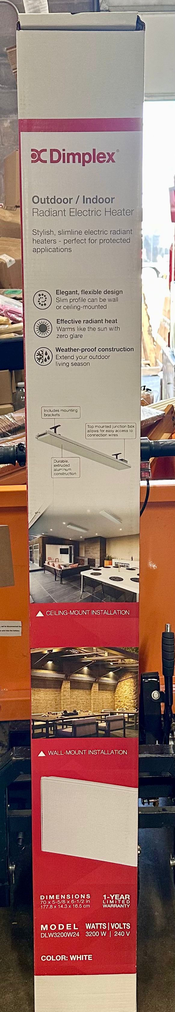 Dimplex DLW Series Electric Patio Heater, Weatherproof, White, 3200W - Premium Radiant Heater for Indoor and Outdoor Use - Slim Profile Outside Heater Perfect for Ceiling and Wall Mount Application (R672)