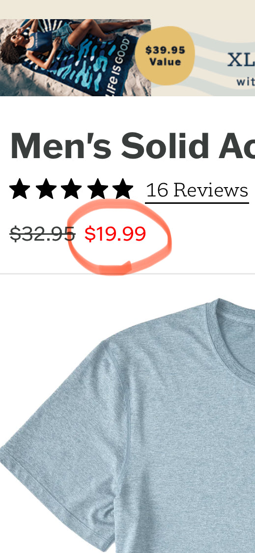 Life Is Good Men’s Solid Active Tee Size XL