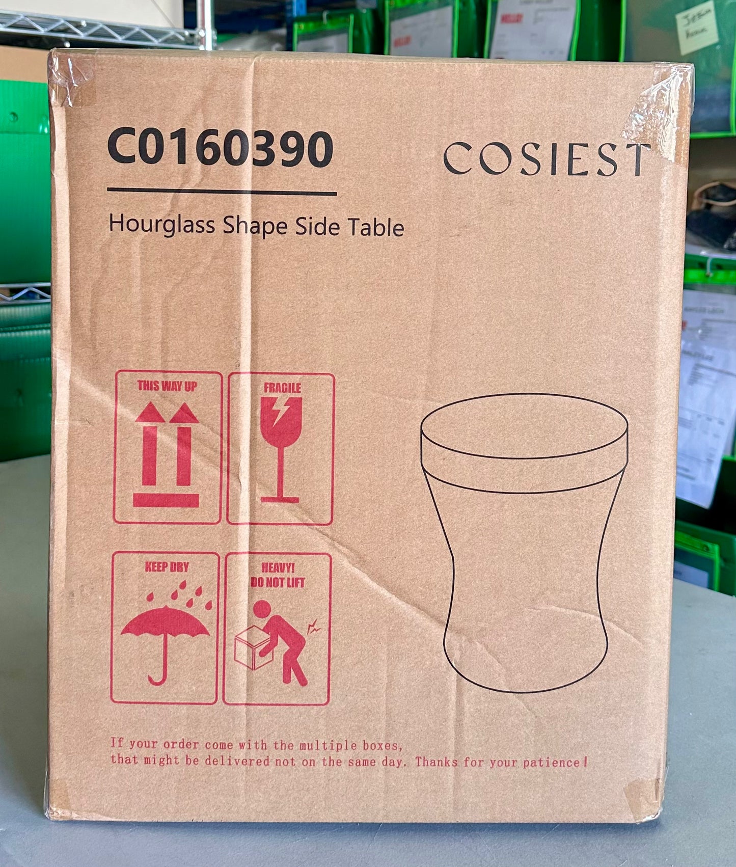 COSIEST Outdoor End Table, Faux-Wood Top, Black Base with Tree Trunk Slice Hand Painted, Accent Stool, Plant Stand, Decor (Hourglass) (L1099)