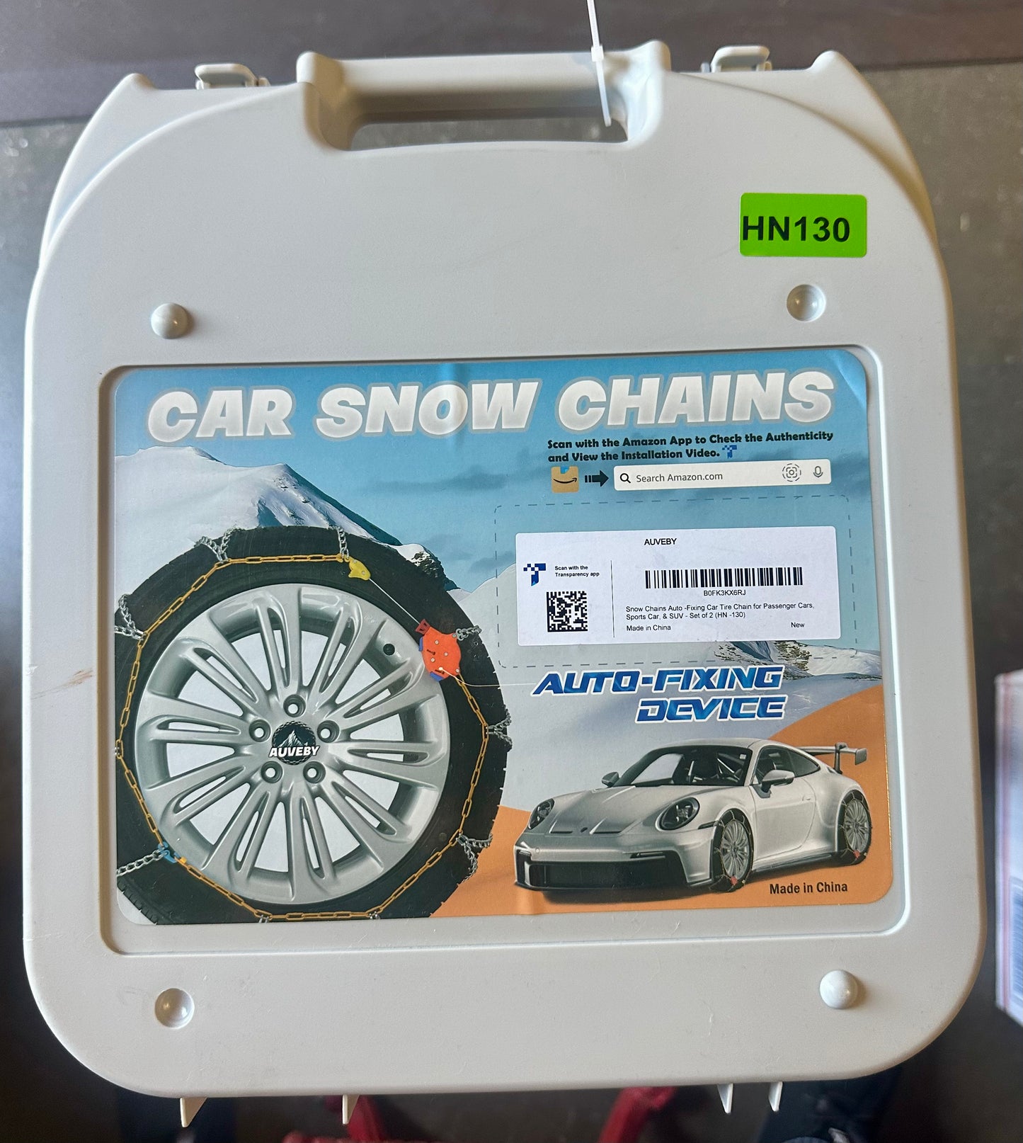Snow-Chains, Auto Fixing 1 Min Quick Fit Easy Installation Tire-Chains, Portable, Reusable, Universal Emergency Tire Traction Chain for Passenger Car, Pickup Trucks and SUV - Set of 2 (HN-130)