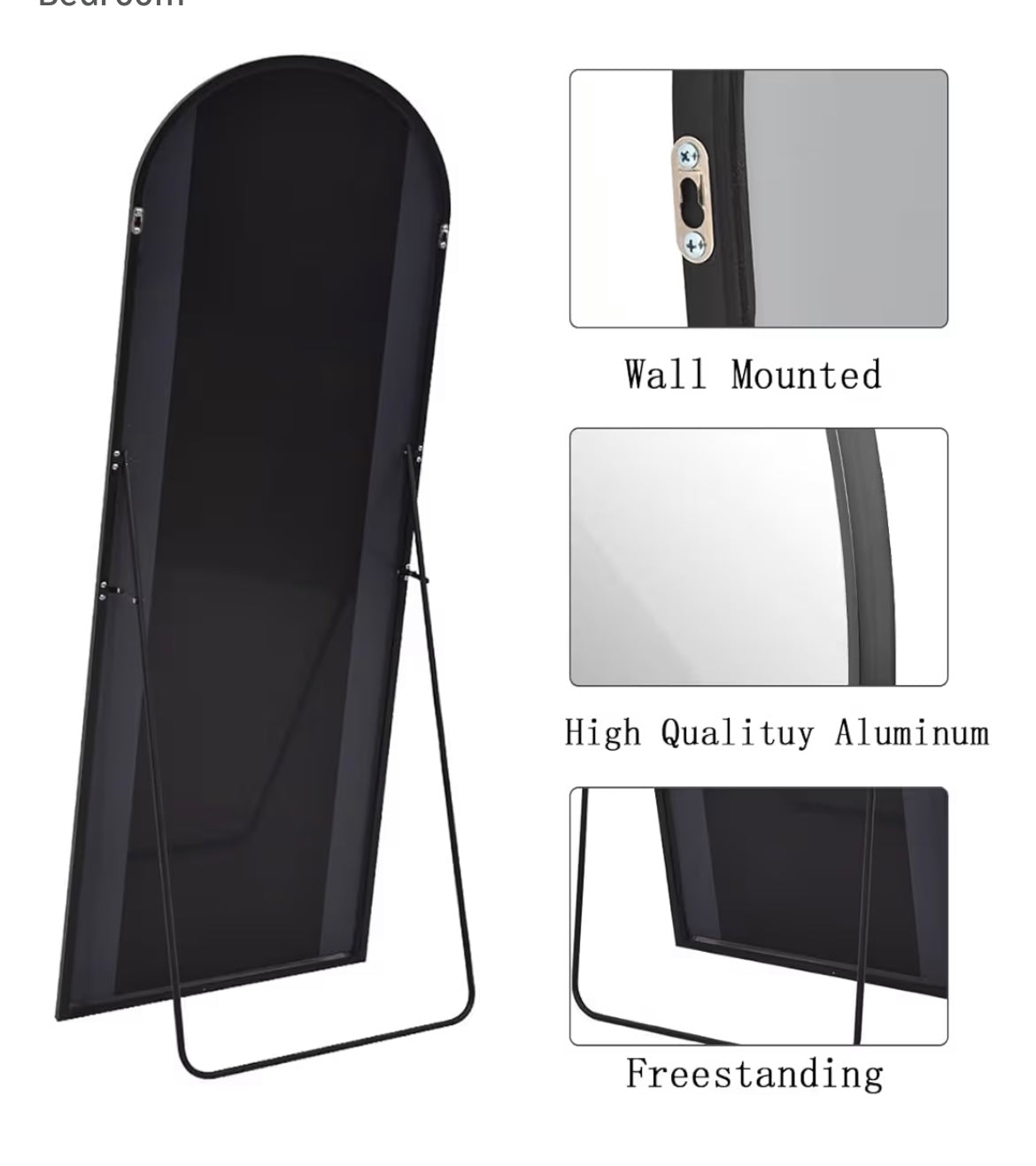 Oversized Full-Body Mirror, 77" x 38" Arched Full-Length Mirror, Black Metal Frame, Floor Mirror for Bedroom, Living/Dressing Room, Gym - Stand/Wall Mounted/Leaning M446)