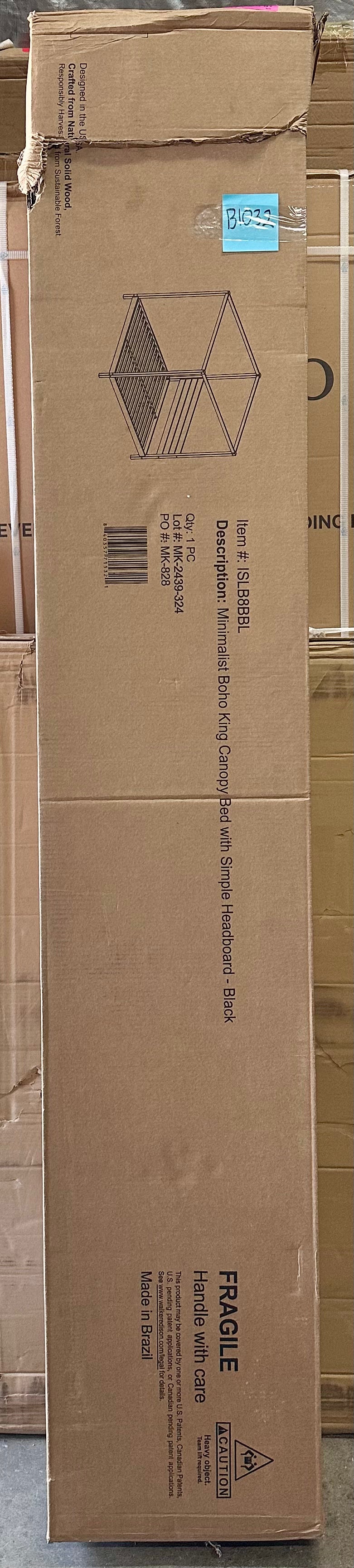 Walker Edison Slatted Headboard Canopy Bedframe, King, Black (B1032)