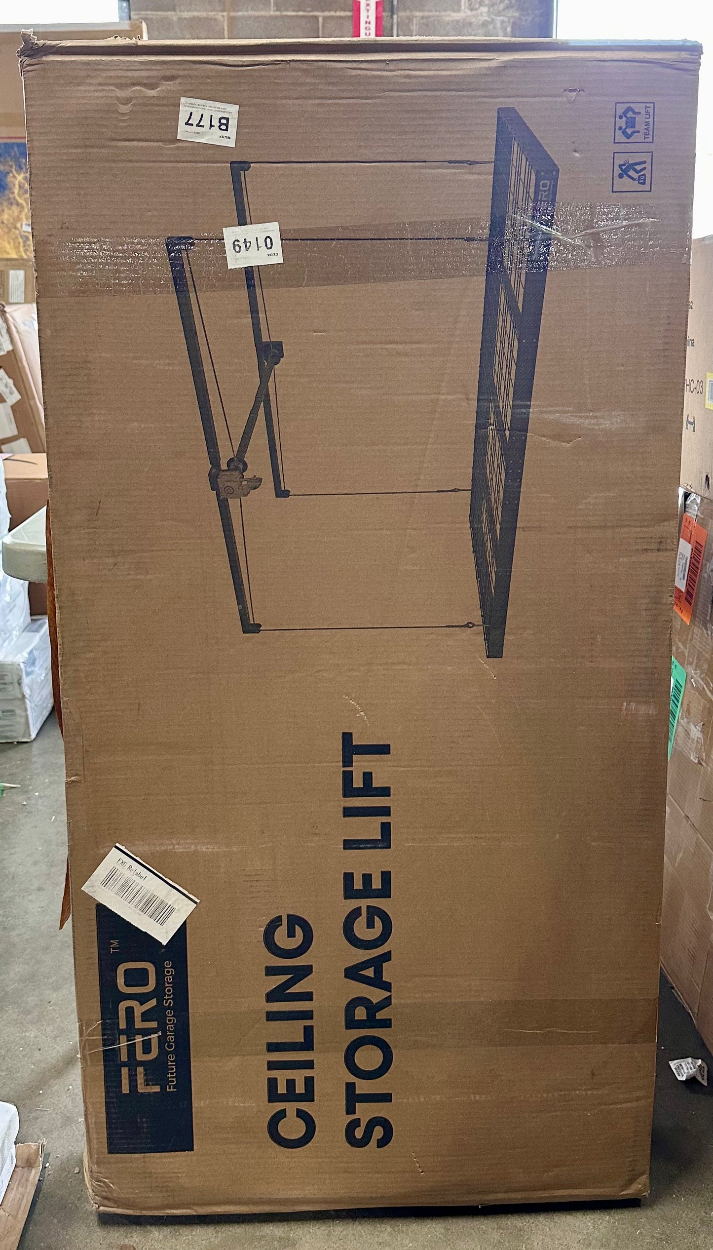 Overhead Garage Storage Rack – 4x8 FT Garage Ceiling Storage Racks with Safety Lock, Heavy-Duty Ceiling Mounted Lift System and Storage Organizer, Ideal for Maximizing Overhead Space, 325 lbs Capacity (G871)