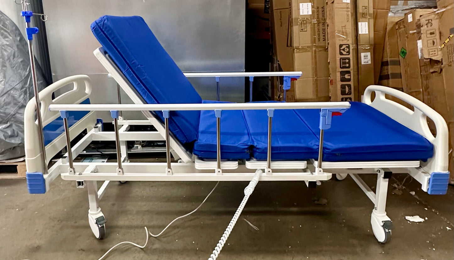 New - Hospital Bed Electric for Home Recovery Use, 530LBS Capacity, with IV Pole, Bed Tray and Mattress (B838)