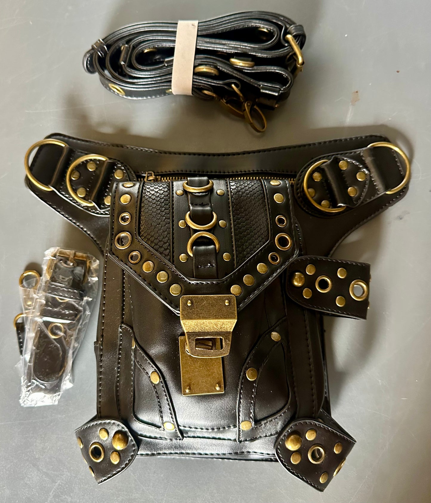 Nakimo Steampunk Waist Bag, Gothic Retro Leather Bag, Goth Shoulder Pack