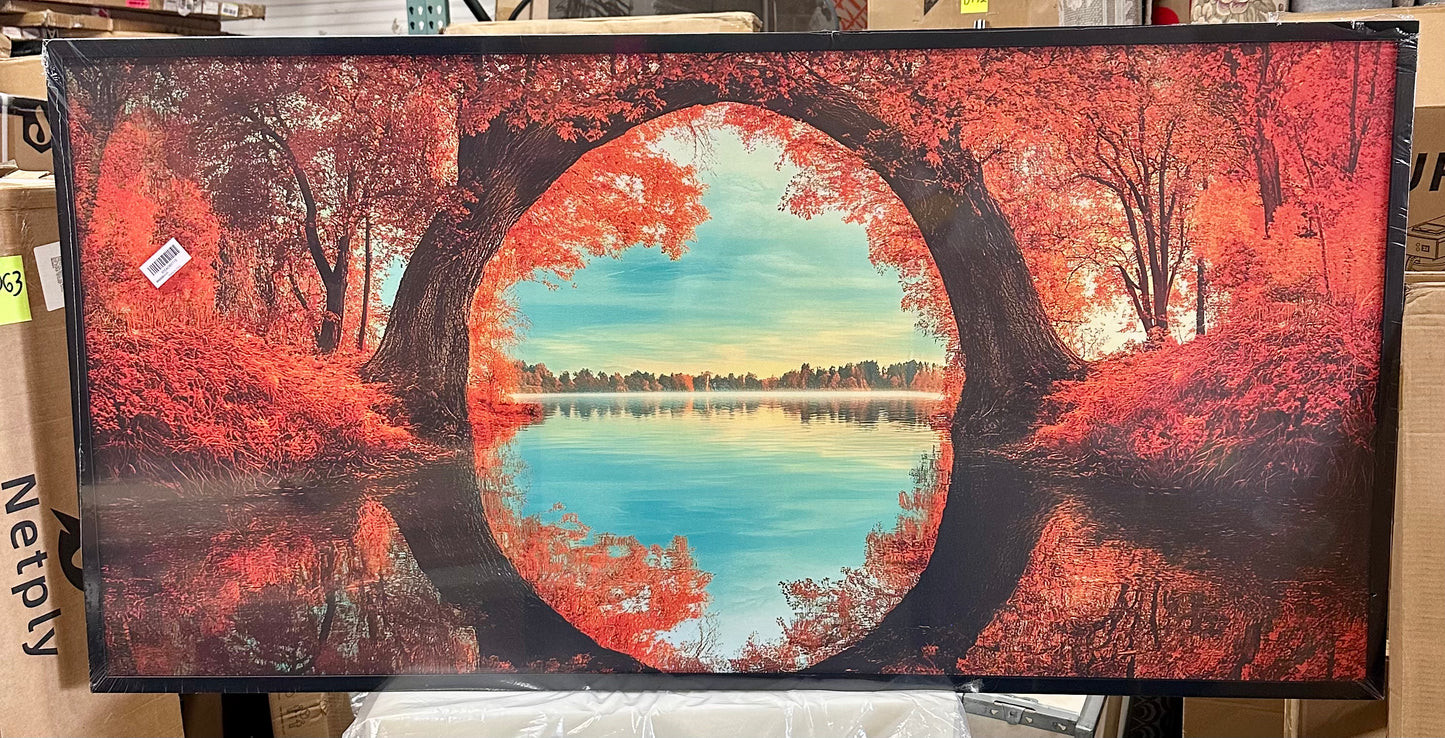 Olivine Autumn Wall Art, Autumn Forest Painting, Nature Landscape Canvas Print, Framed Artwork for Bedroom, Living Room, Office, Home Decoration 60"x30" (L992)