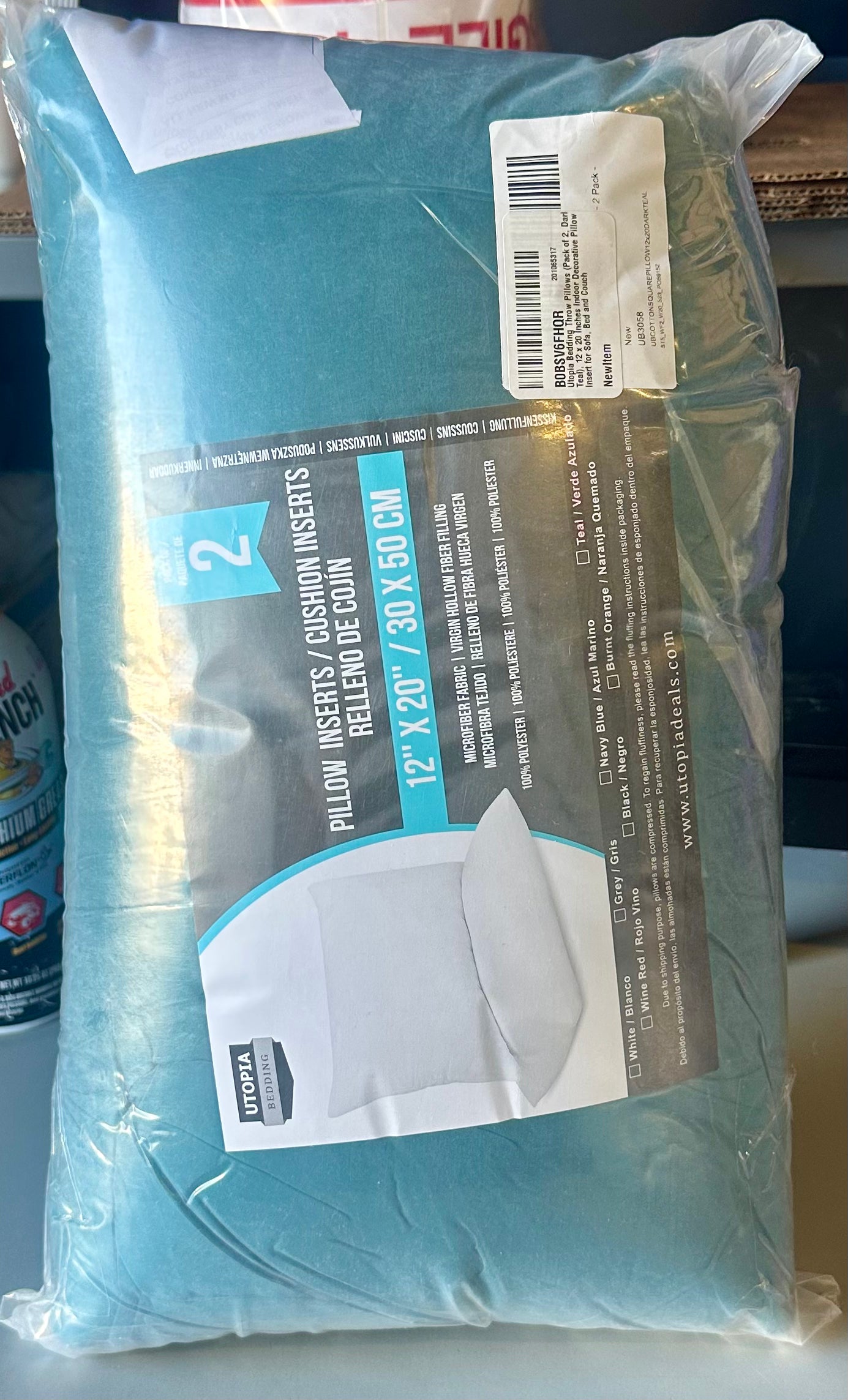 Utopia Bedding 12”x20” Pillow Inserts, Set of 2, Dark Teal – Indoor Decorative Throw Pillows for Bed, Sofa & Couch – Soft, Supportive & Fluffy Cushion Inserts