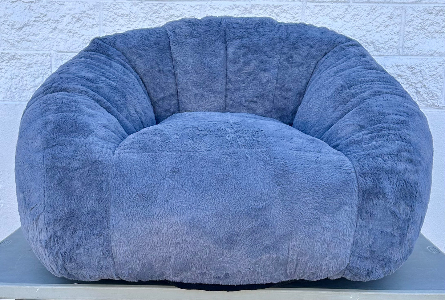 Giant Bean Bag Chair for Adults, Soft Faux Fur, Oversized Comfy Bean Bag Sofa for Living Room, Bedroom & Dorm, Blue Grey (L1024)