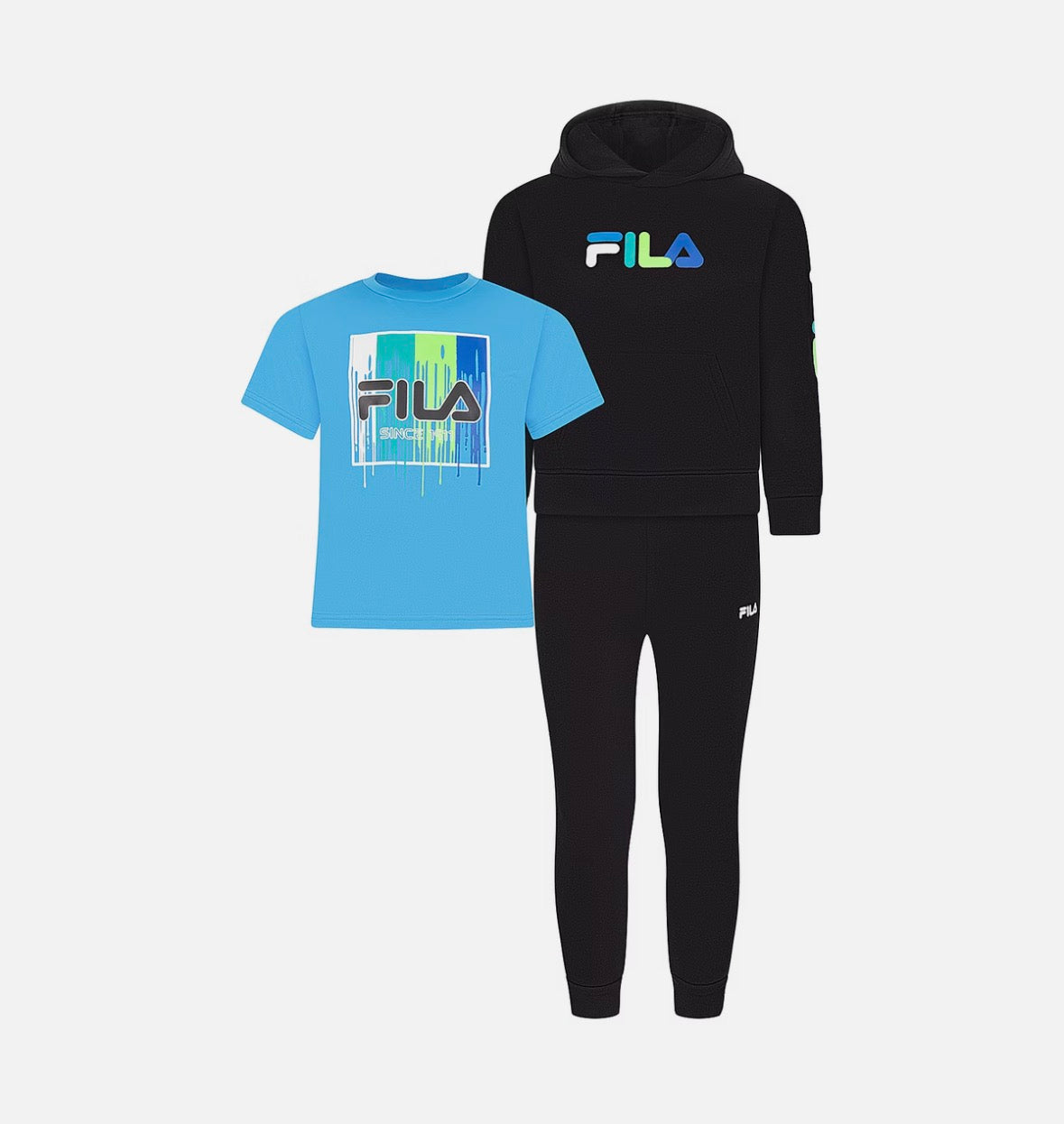 Fila Boys' Active Sweatsuit Set - 3 Piece Performance Hoodie Sweatshirt, Jogger Sweatpants, T-Shirt - Activewear Set (8-12) (Size 10 Boys)
