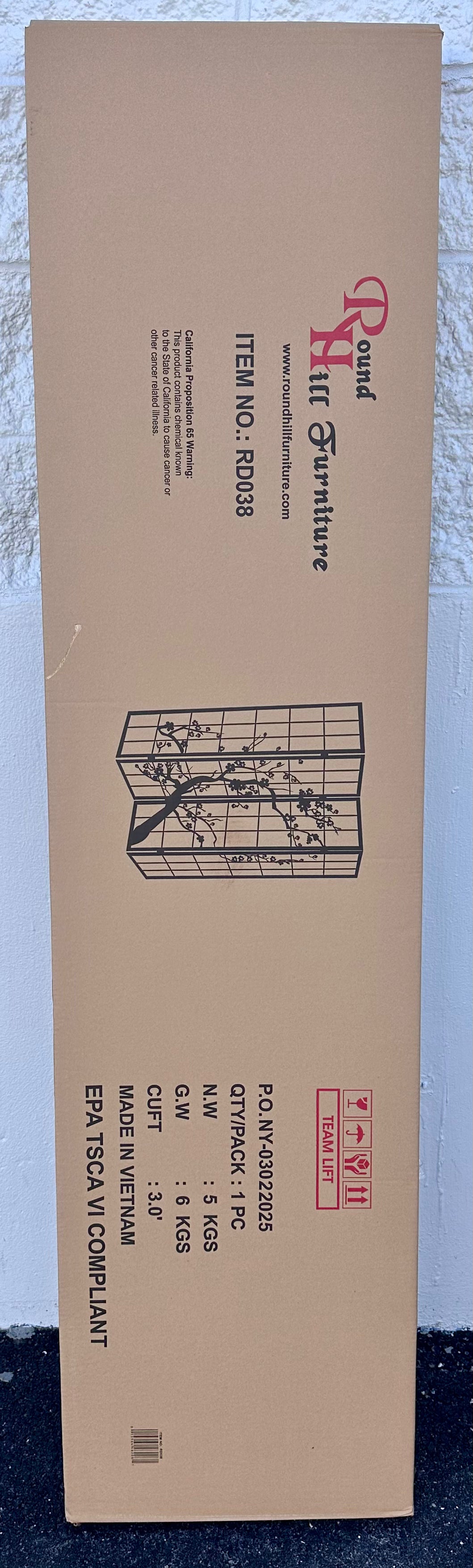 Roundhill Furniture Black Japanese 4-Panel Screen Room Divider, Plum Blossom (L1039)