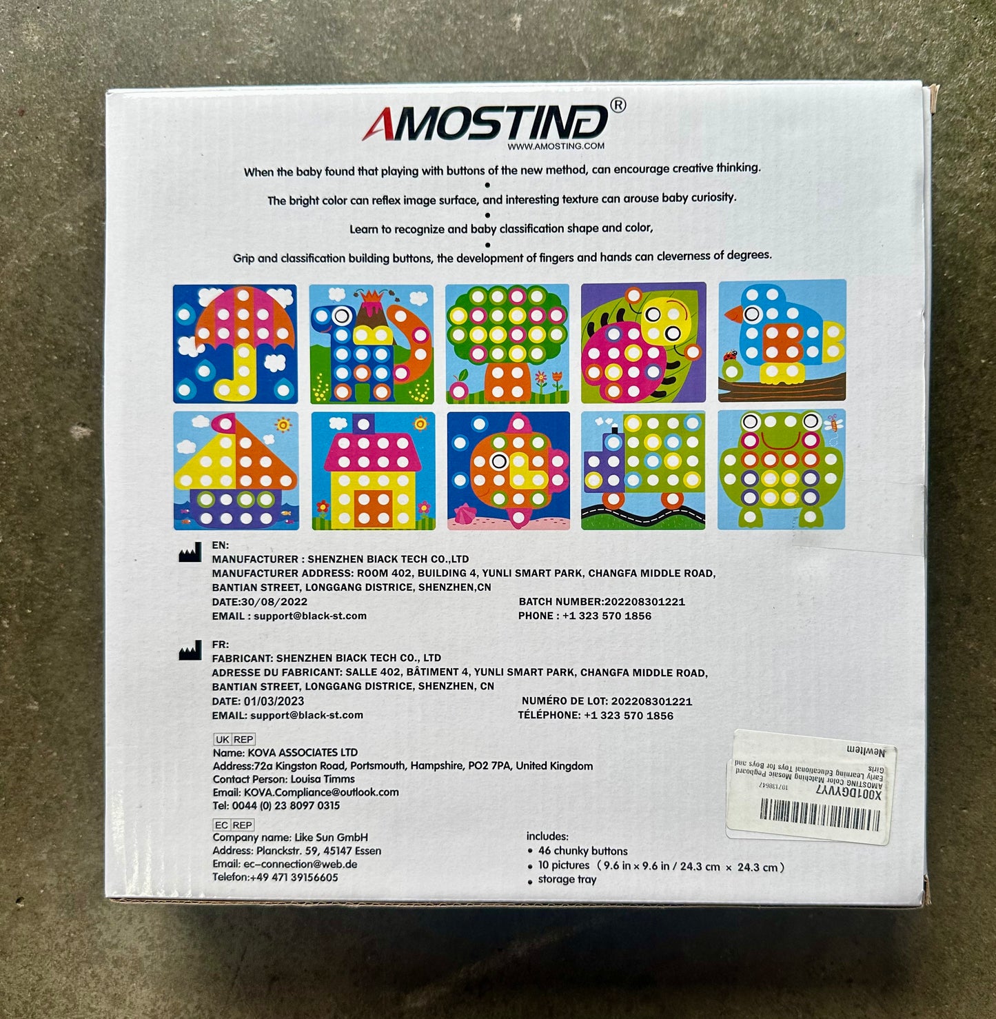 AMOSTING Button Art Toy – Educational Color Matching Mosaic Pegboard Sensory Learning Activity for Kids Age 3 4 5, Preschool Gift for Toddlers, Boys and Girls