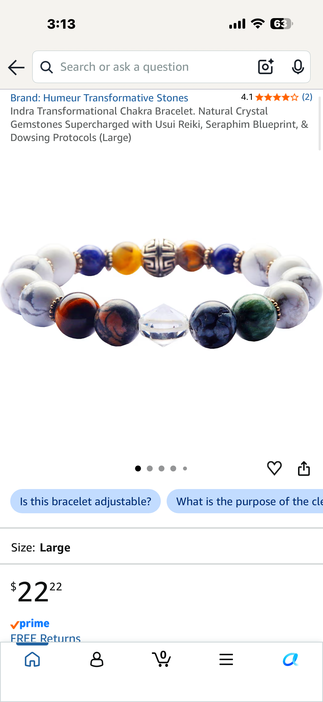 Indra Transformational Chakra Bracelet. Natural Crystal Gemstones Supercharged with Usui Reiki, Seraphim Blueprint, & Dowsing Protocols (Large)