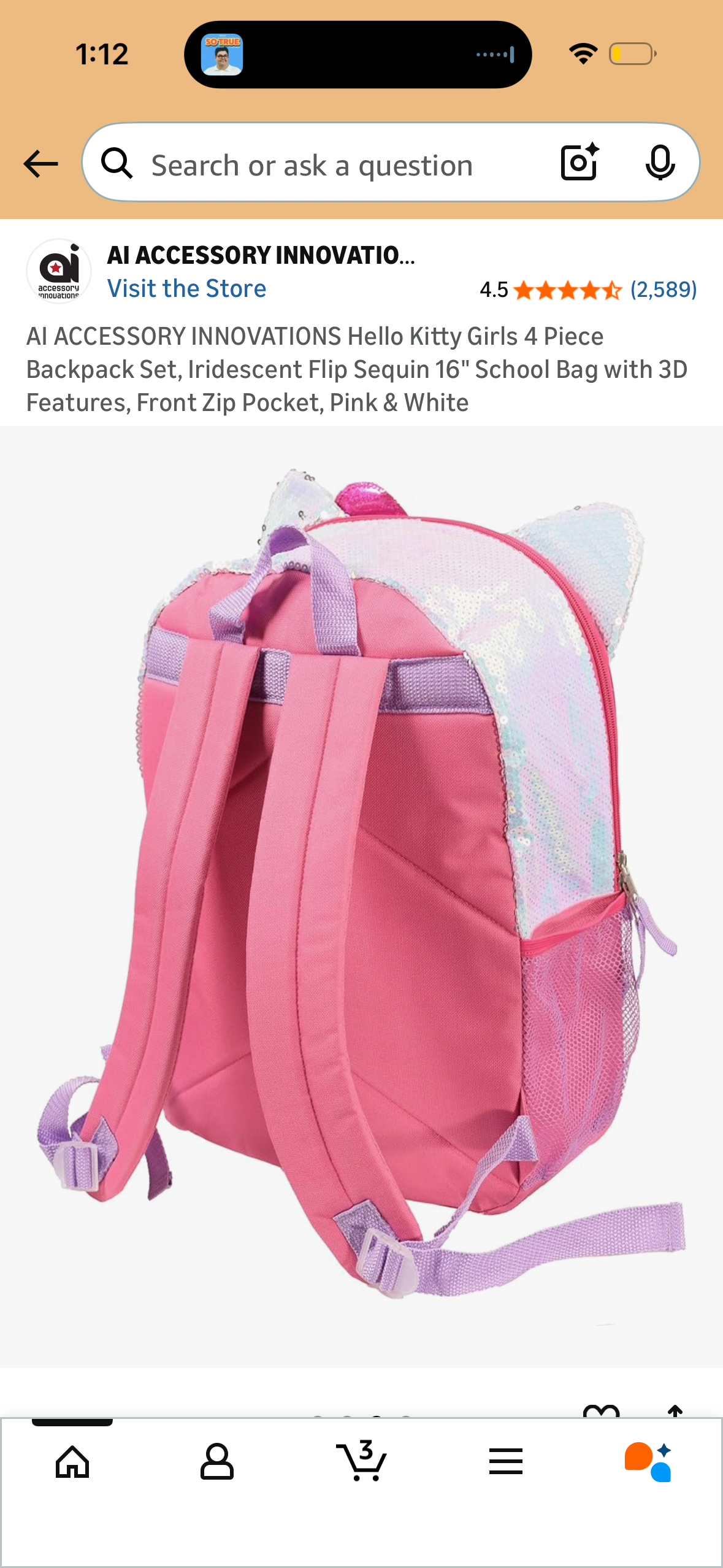 AI ACCESSORY INNOVATIONS Hello Kitty Girls 4 Piece Backpack Set, Iridescent Flip Sequin 16" School Bag with 3D Features, Front Zip Pocket, Pink & White