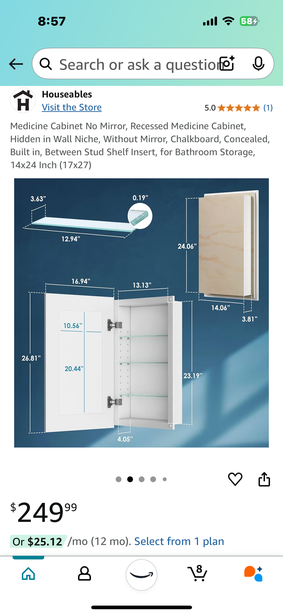 New - Recessed Medicine Cabinet with Chalkboard 17”x27” (L819)