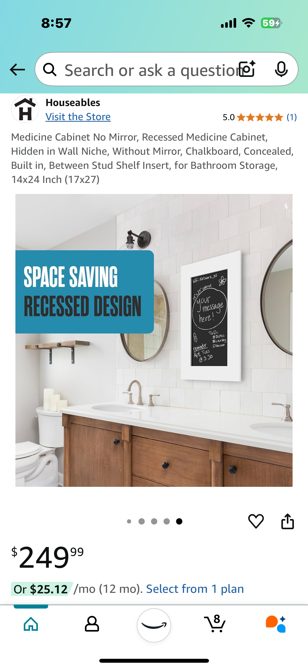 New - Recessed Medicine Cabinet with Chalkboard 17”x27” (L819)