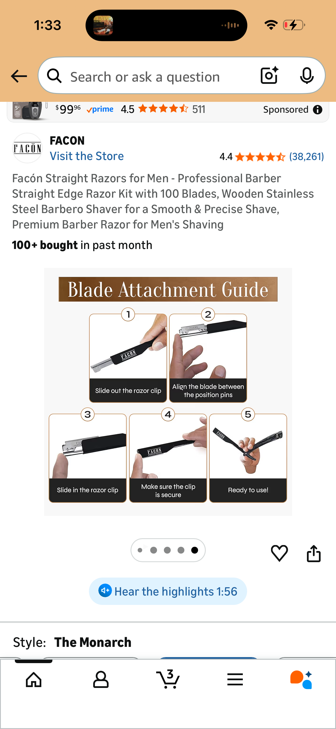 Facón Straight Razors for Men - Professional Barber Straight Edge Razor Kit with 100 Blades, Wooden Stainless Steel Barbero Shaver for a Smooth & Precise Shave, Premium Barber Razor for Men's Shaving