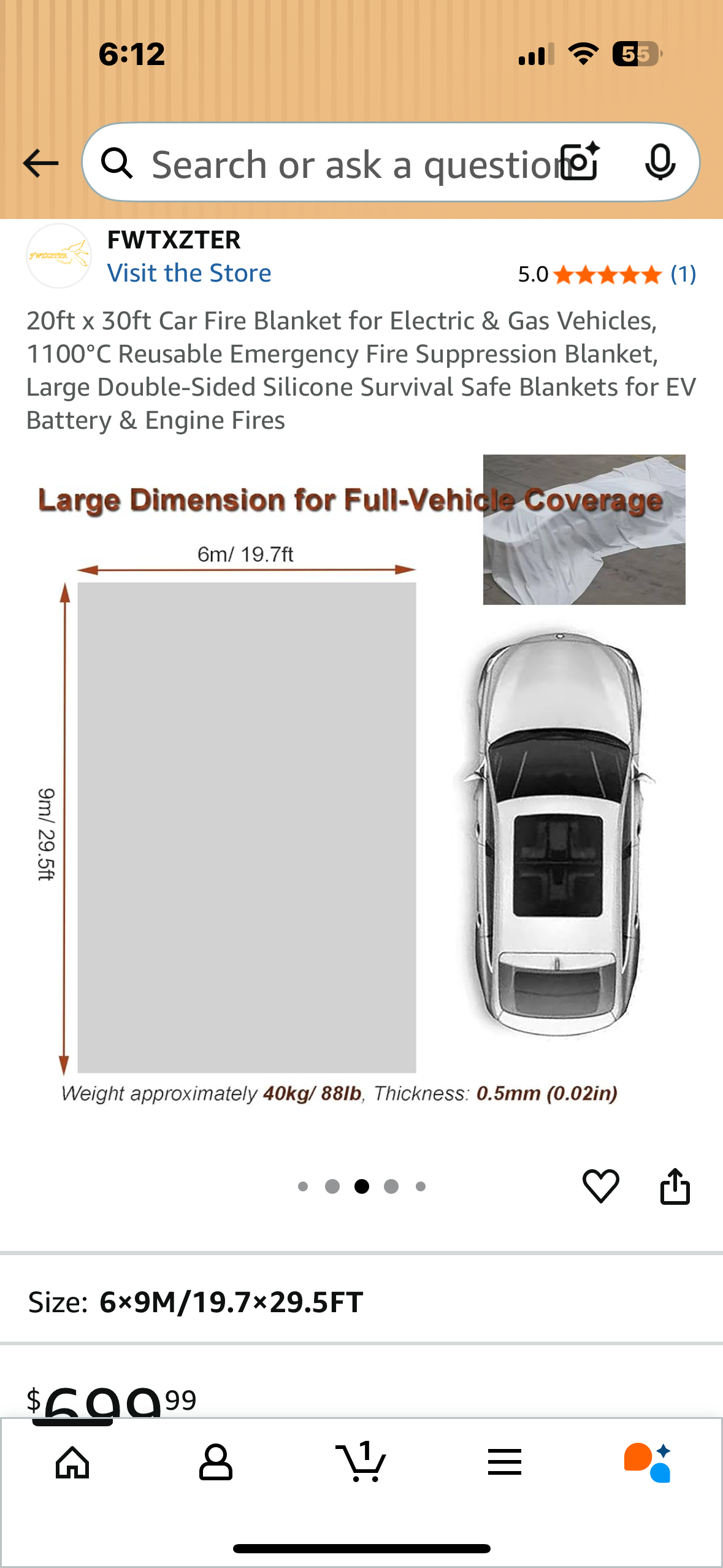 20ft x 30ft Car Fire Blanket for Electric & Gas Vehicles, 1100°C Reusable Emergency Fire Suppression Blanket, Large Double-Sided Silicone Survival Blankets for EV Battery & Engine Fires (R696)