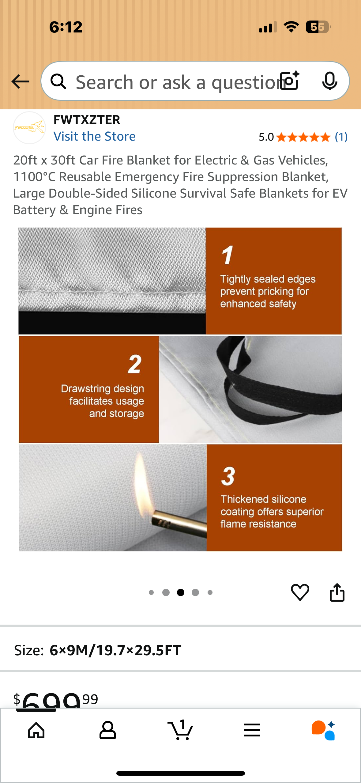 20ft x 30ft Car Fire Blanket for Electric & Gas Vehicles, 1100°C Reusable Emergency Fire Suppression Blanket, Large Double-Sided Silicone Survival Blankets for EV Battery & Engine Fires (R696)