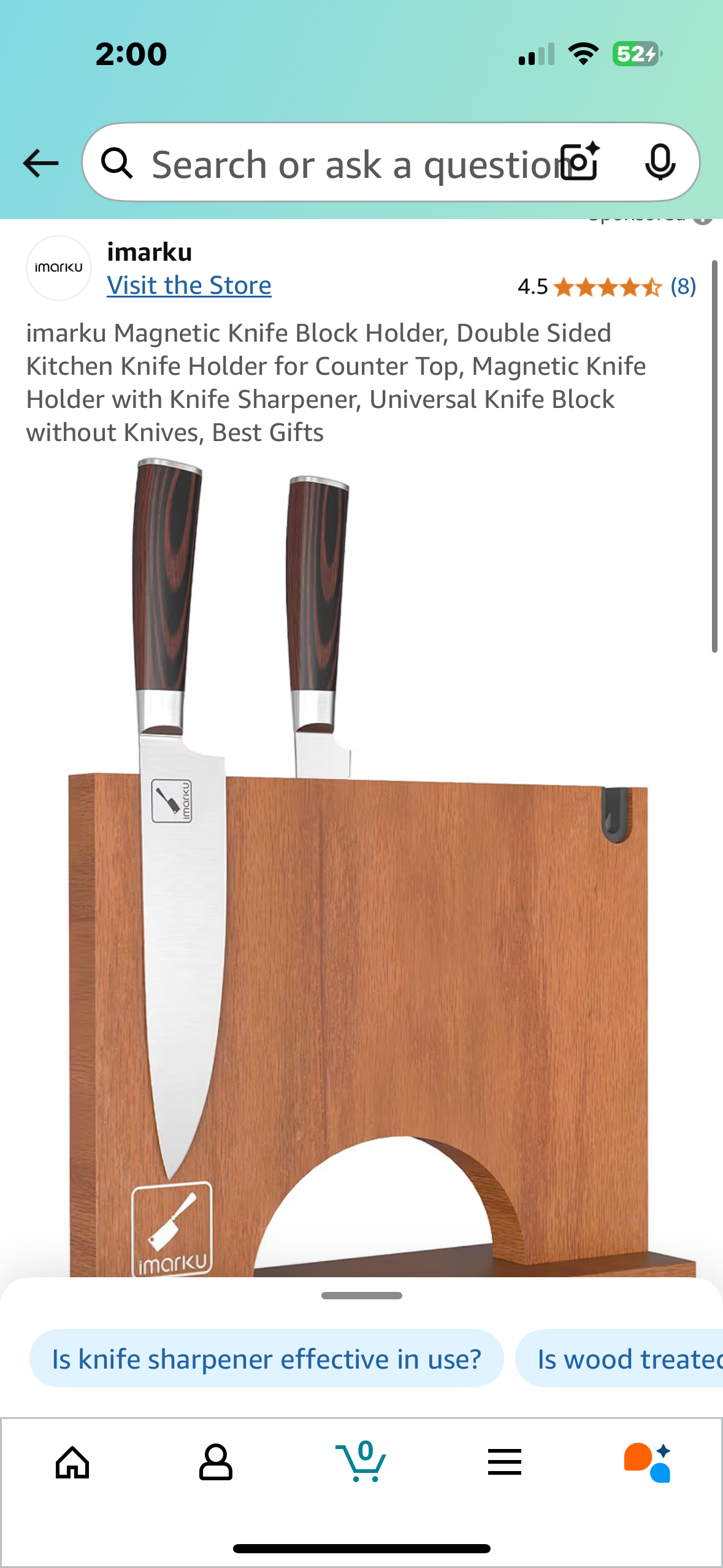 imarku Magnetic Knife Block Holder, Double Sided Kitchen Knife Holder for Counter Top, Magnetic Knife Holder with Knife Sharpener, Universal Knife Block without Knives, Best Gifts