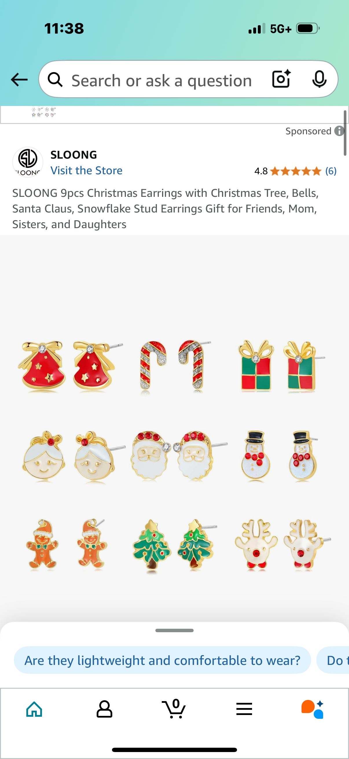 SLOONG 9pcs Christmas Earrings with Christmas Tree, Bells, Santa Claus, Snowflake Stud Earrings Gift for Friends, Mom, Sisters, and Daughters