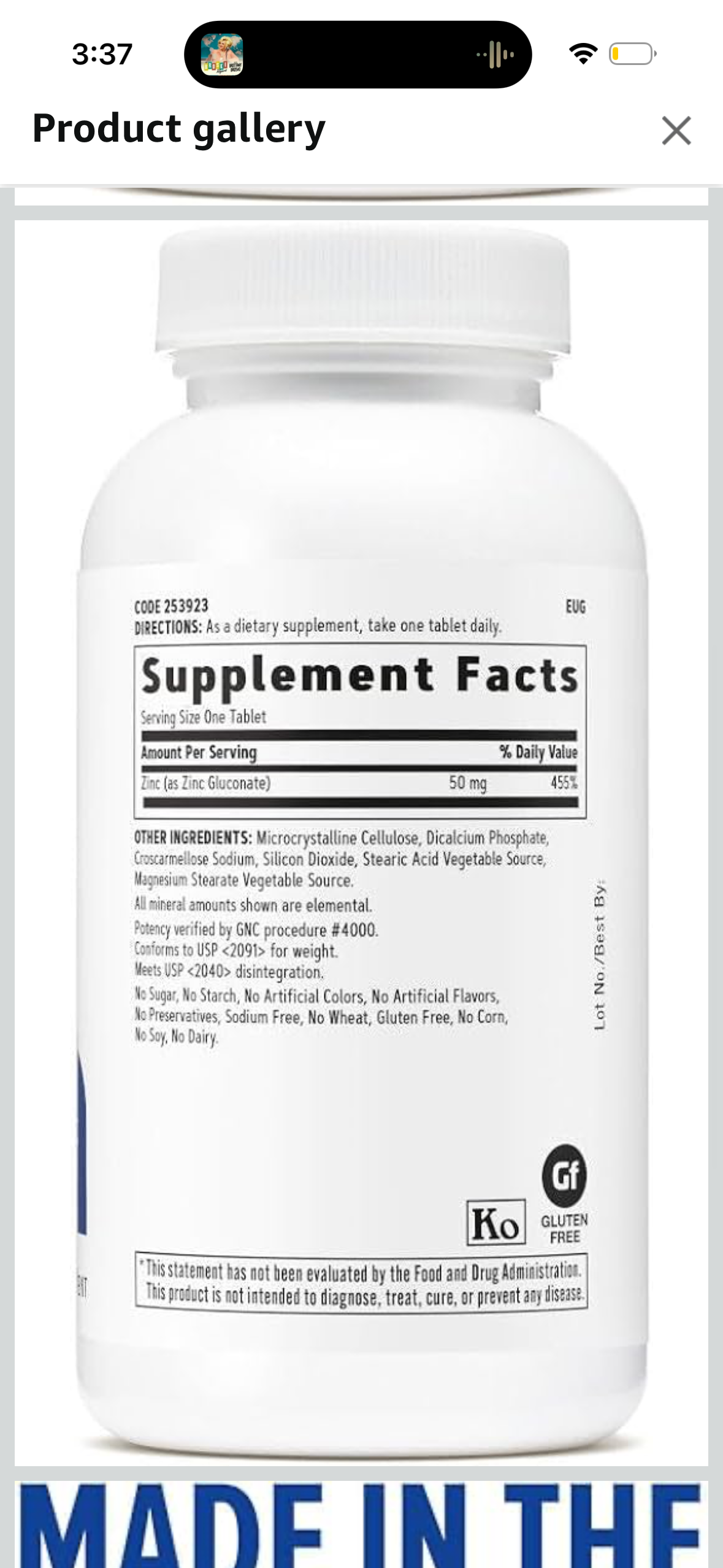 GNC Zinc 50mg Supplement, Supports Immune Function, 250 Servings