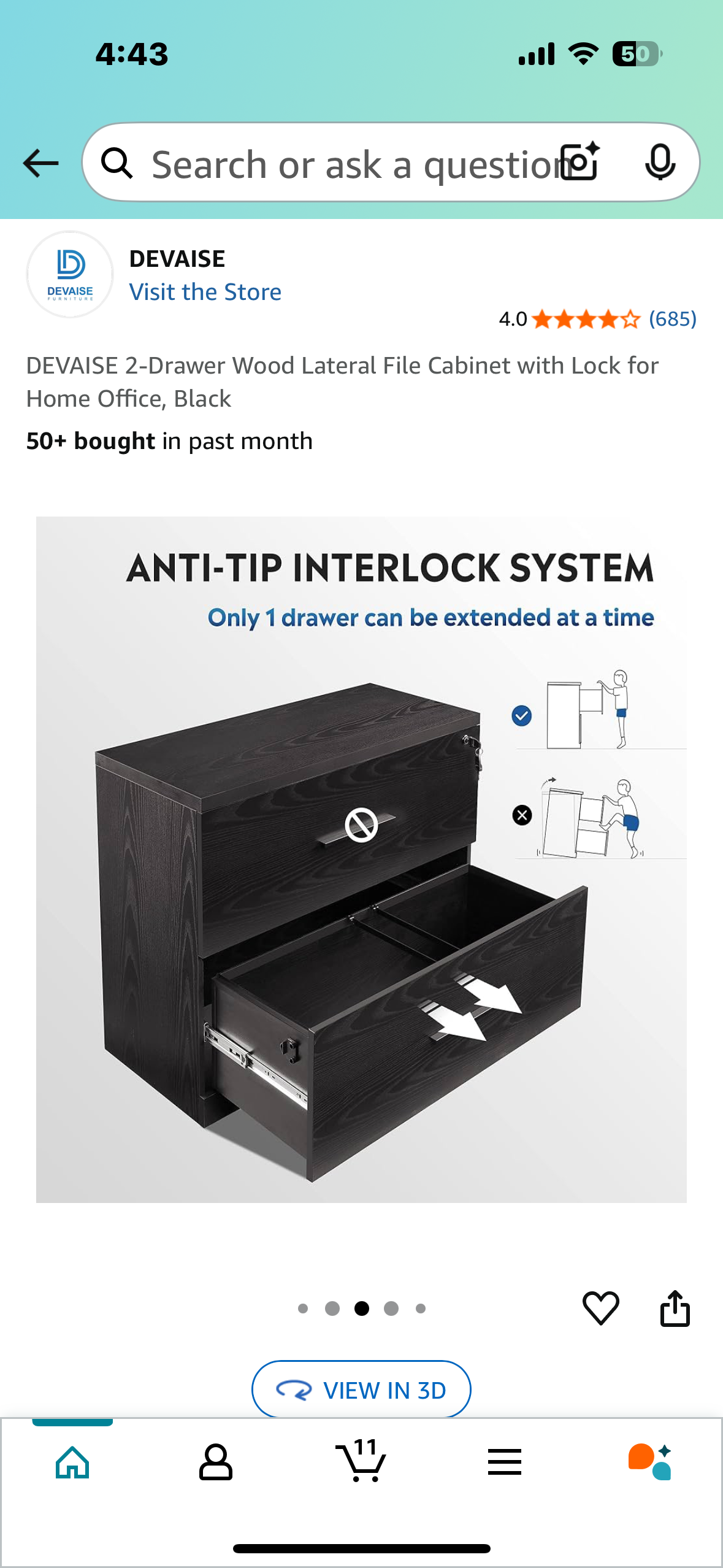 DEVAISE 2-Drawer Wood Cabinet with Lock for Home Office, Black (O399)
