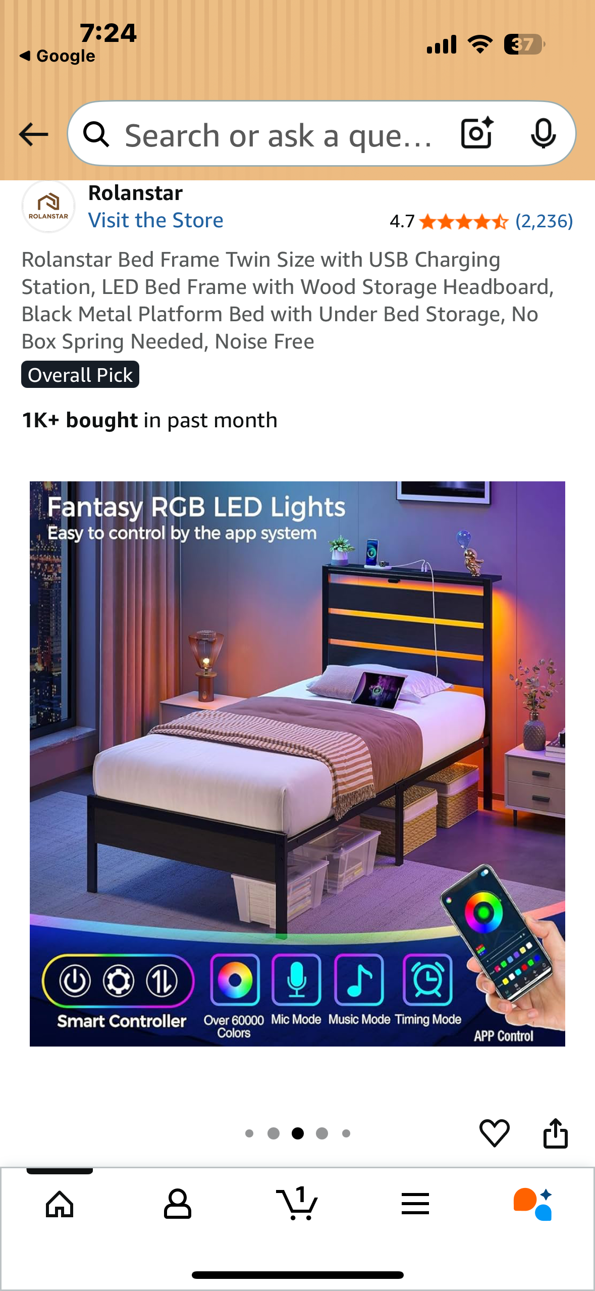Twin Size Bed Frame with USB Charging Station, LED Bed Frame with Storage Headboard, Black Metal Platform Bed with Under Bed Storage, No Box Spring Needed, Noise Free (B1107)