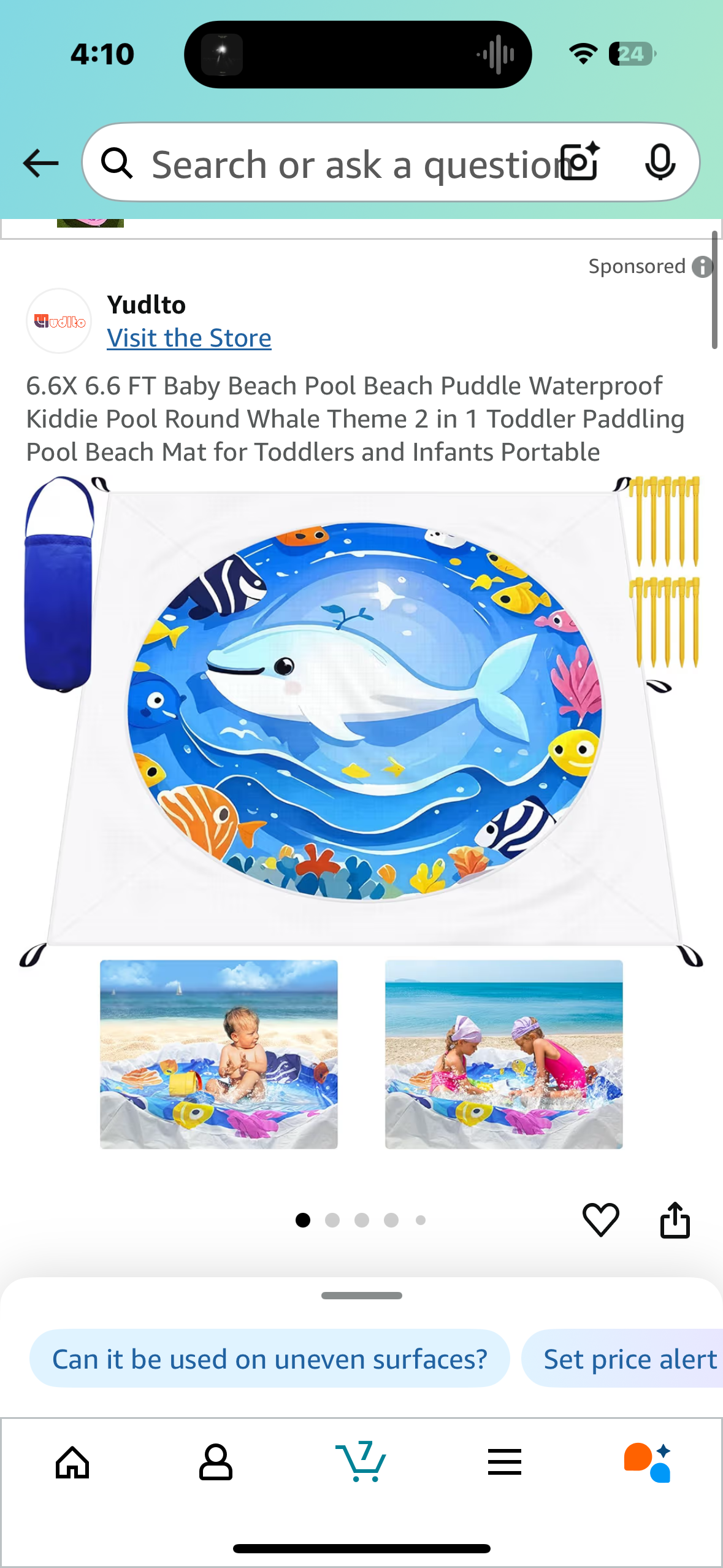 6.6X 6.6 FT Baby Beach Pool Beach Puddle Waterproof Kiddie Pool Round Whale Theme 2 in 1 Toddler Paddling Pool Beach Mat for Toddlers and Infants Portable