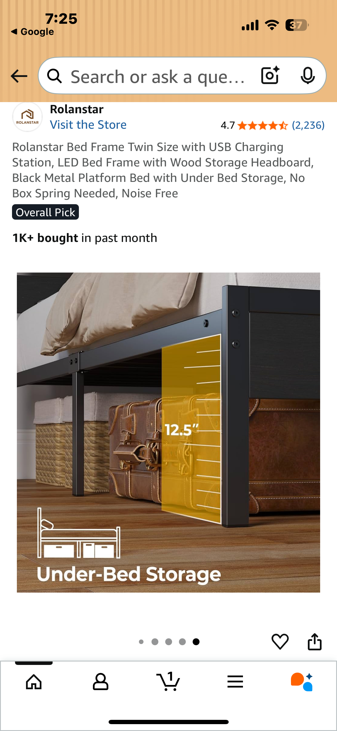 Twin Size Bed Frame with USB Charging Station, LED Bed Frame with Storage Headboard, Black Metal Platform Bed with Under Bed Storage, No Box Spring Needed, Noise Free (B1107)