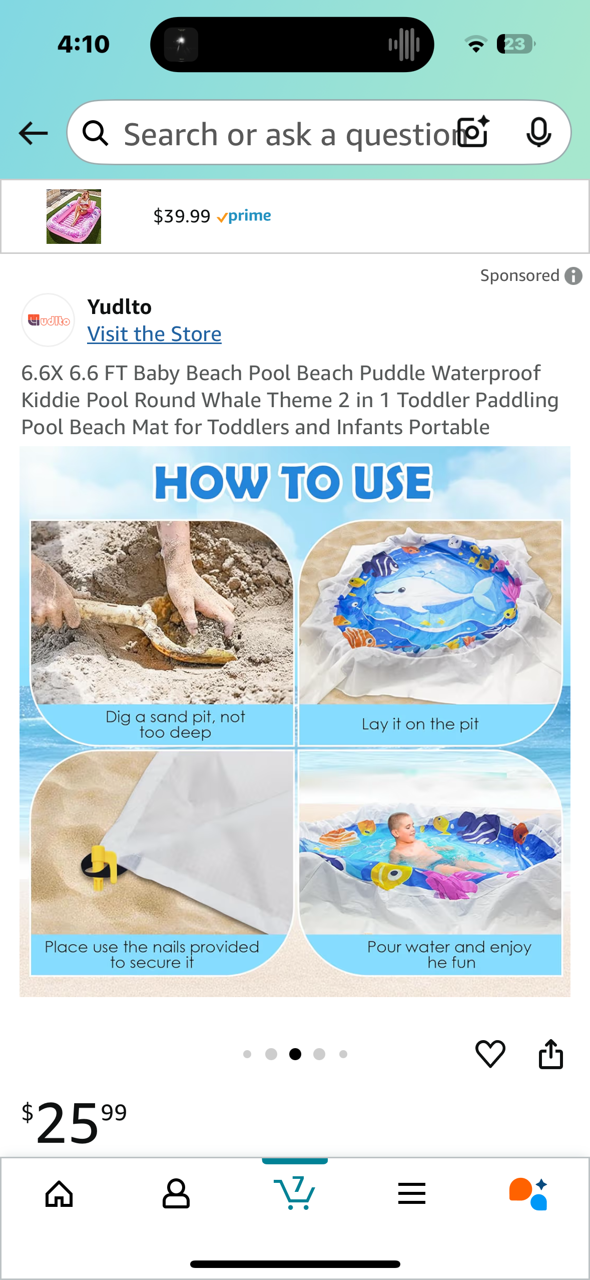 6.6X 6.6 FT Baby Beach Pool Beach Puddle Waterproof Kiddie Pool Round Whale Theme 2 in 1 Toddler Paddling Pool Beach Mat for Toddlers and Infants Portable