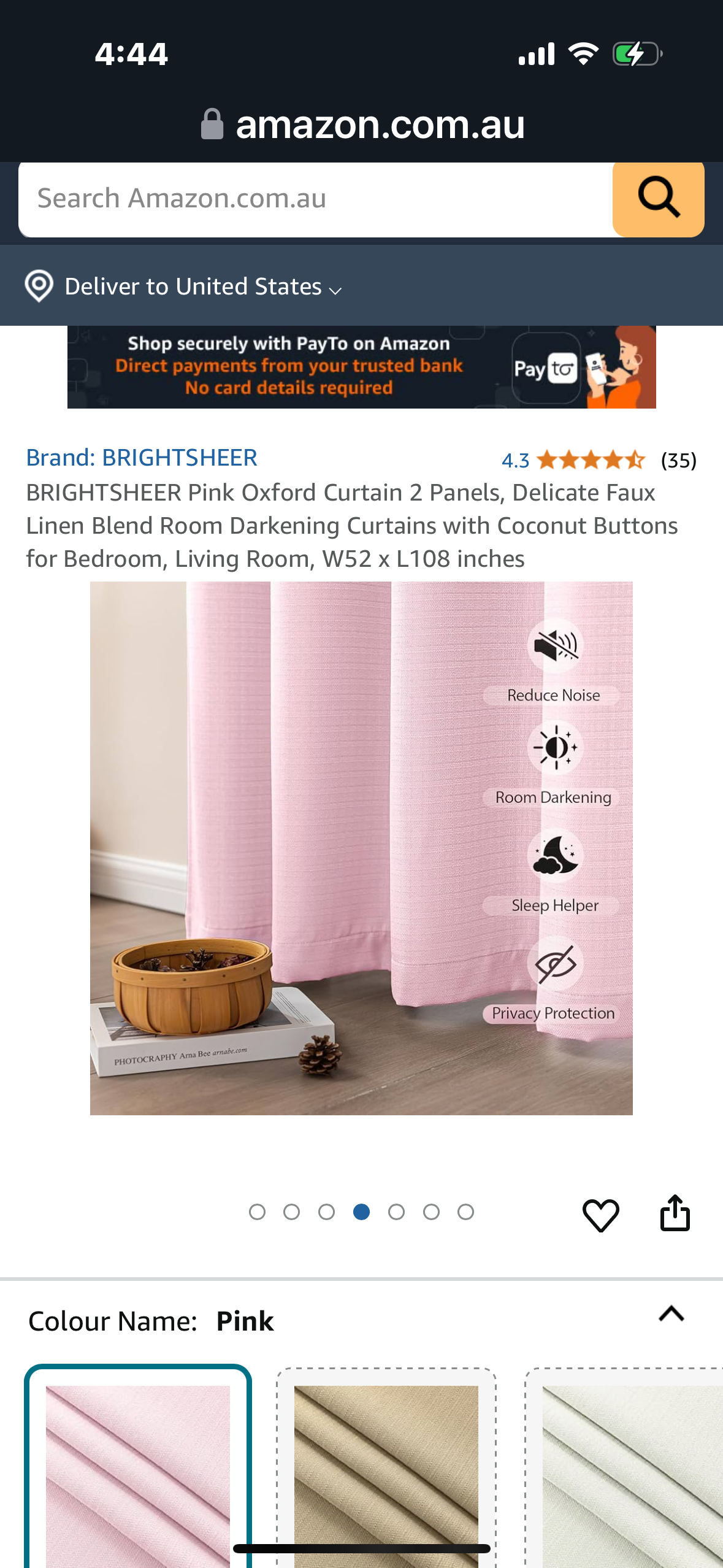 BRIGHTSHEER Pink Oxford Curtain 2 Panels, Delicate Faux Linen Blend Semi-Blackout Curtains with Coconut Buttons for Living Room, W52 x L84 inches