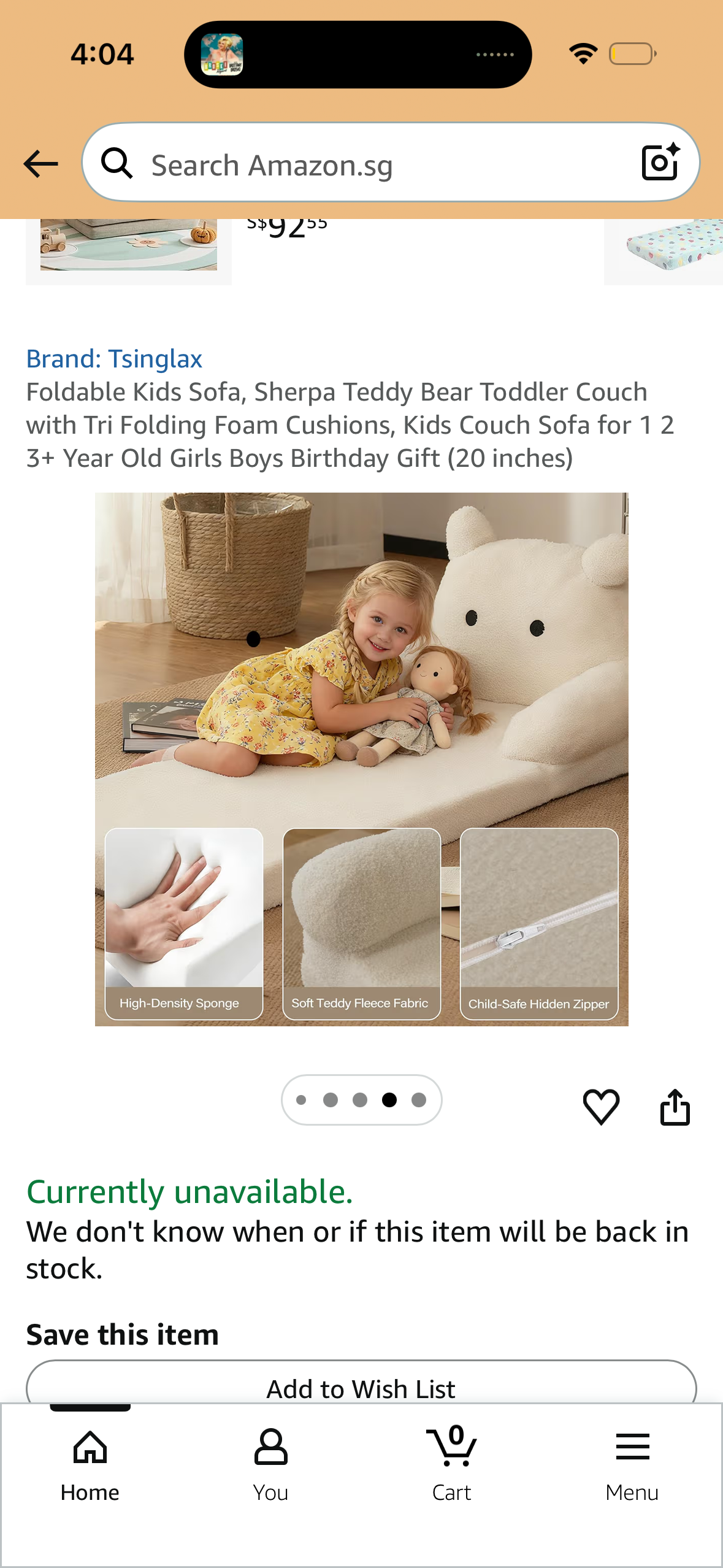 Foldable Kids Sofa, Sherpa Teddy Bear Toddler Couch with Tri Folding Foam Cushions, Kids Couch Sofa for 1 2 3+ Year Old Girls Boys Birthday Gift (20 inches)