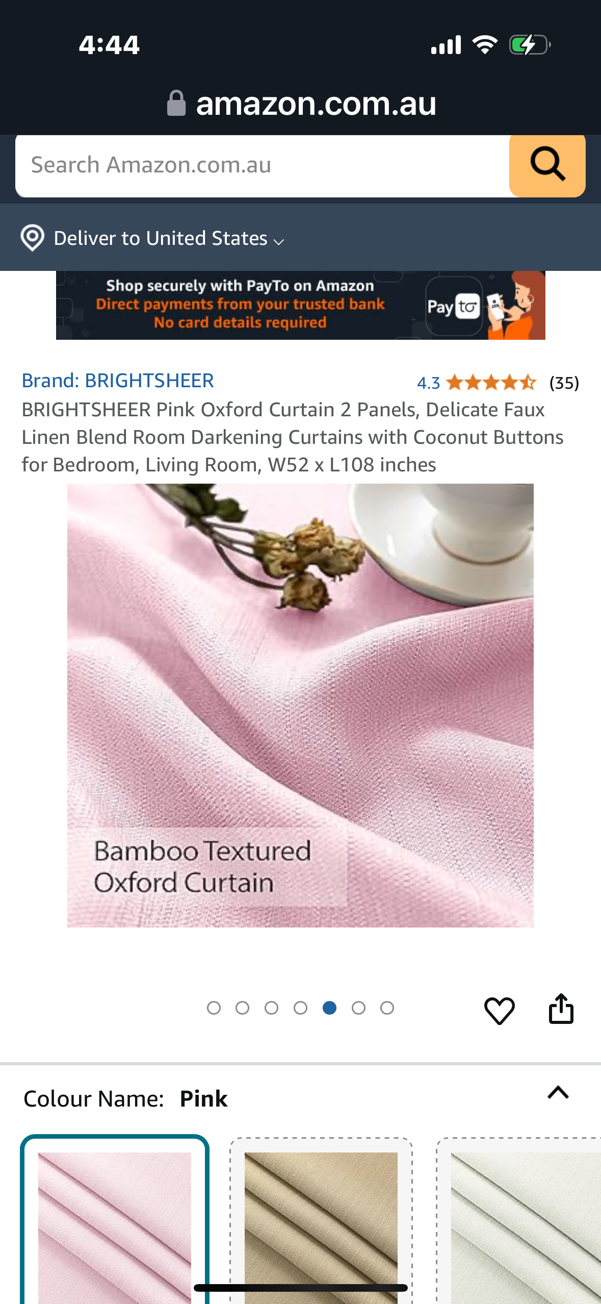 BRIGHTSHEER Pink Oxford Curtain 2 Panels, Delicate Faux Linen Blend Semi-Blackout Curtains with Coconut Buttons for Living Room, W52 x L84 inches