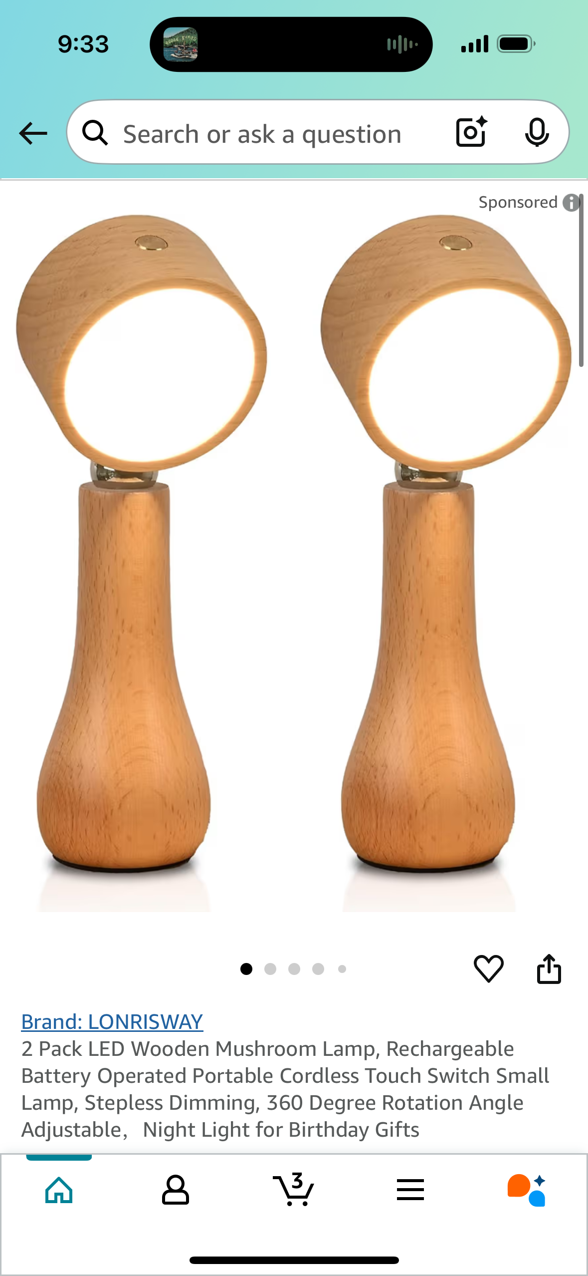 2 Pack LED Wooden Mushroom Lamp, Rechargeable Battery Operated Portable Cordless Touch Switch Small Lamp, Stepless Dimming, 360 Degree Rotation Angle Adjustable,Night Light for Birthday Gifts
