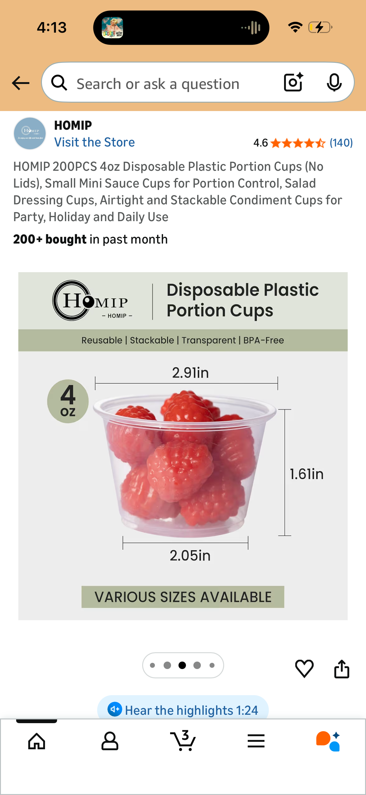 HOMIP *250PCS* 4oz Disposable Plastic Portion Cups (No Lids), Small Mini Sauce Cups for Portion Control, Salad Dressing Cups, Airtight and Stackable Condiment Cups for Party, Holiday and Daily Use