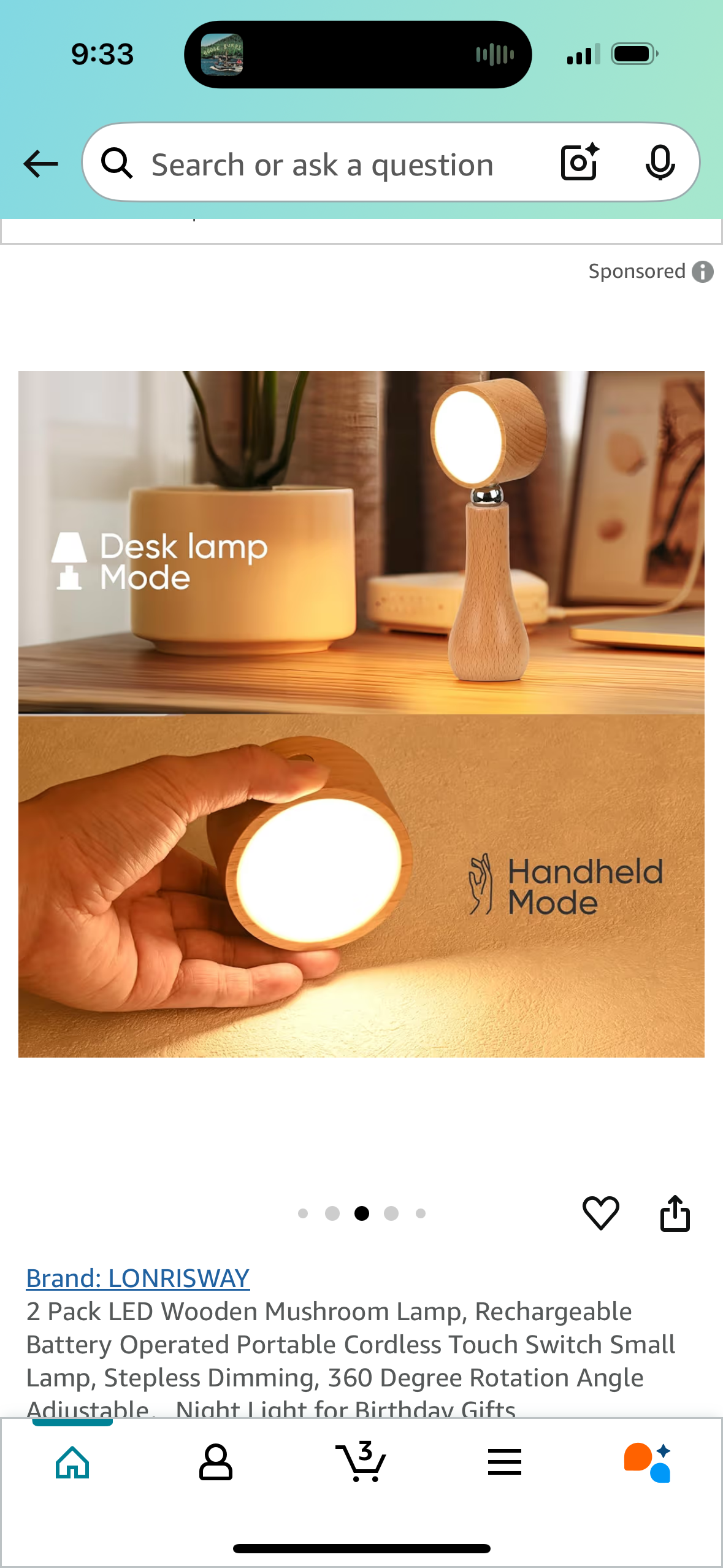 2 Pack LED Wooden Mushroom Lamp, Rechargeable Battery Operated Portable Cordless Touch Switch Small Lamp, Stepless Dimming, 360 Degree Rotation Angle Adjustable,Night Light for Birthday Gifts