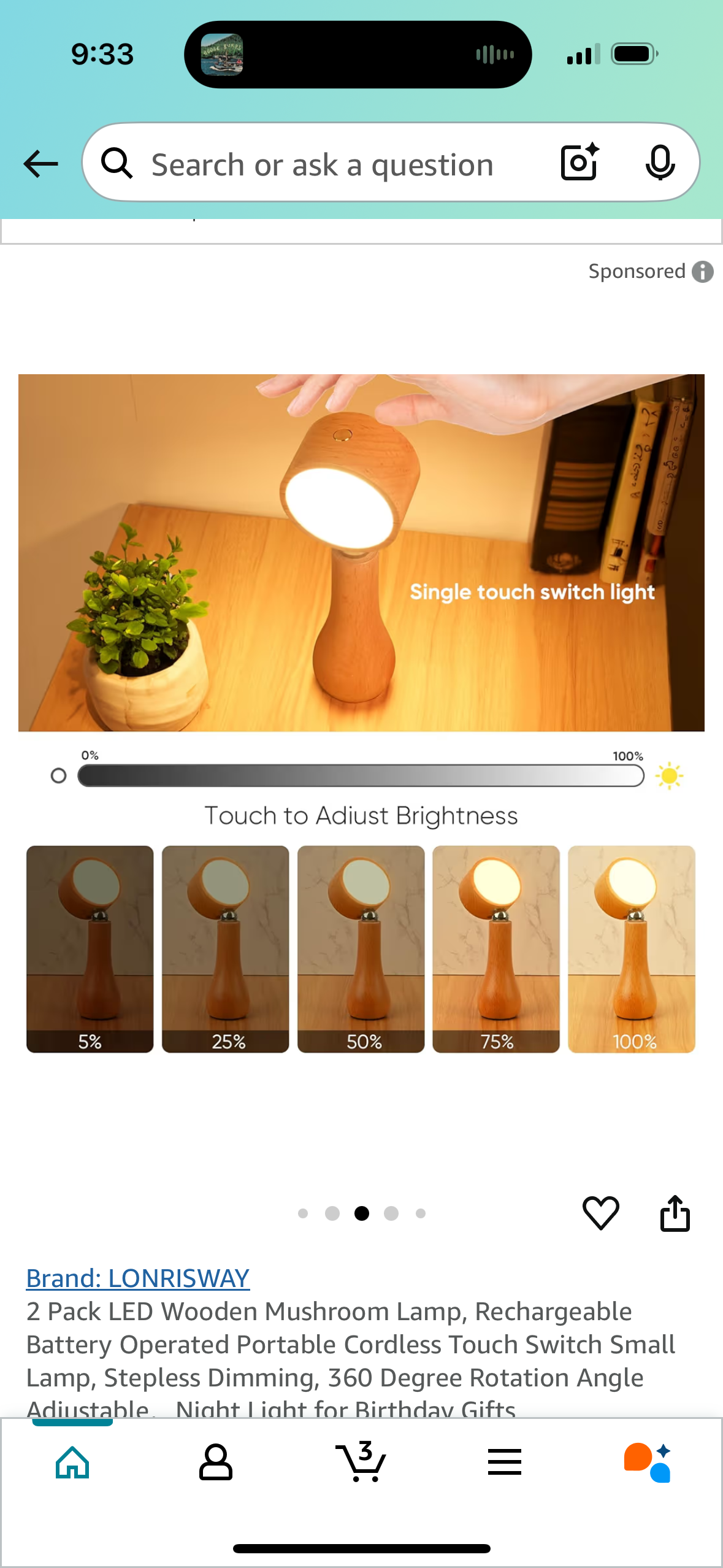 2 Pack LED Wooden Mushroom Lamp, Rechargeable Battery Operated Portable Cordless Touch Switch Small Lamp, Stepless Dimming, 360 Degree Rotation Angle Adjustable,Night Light for Birthday Gifts